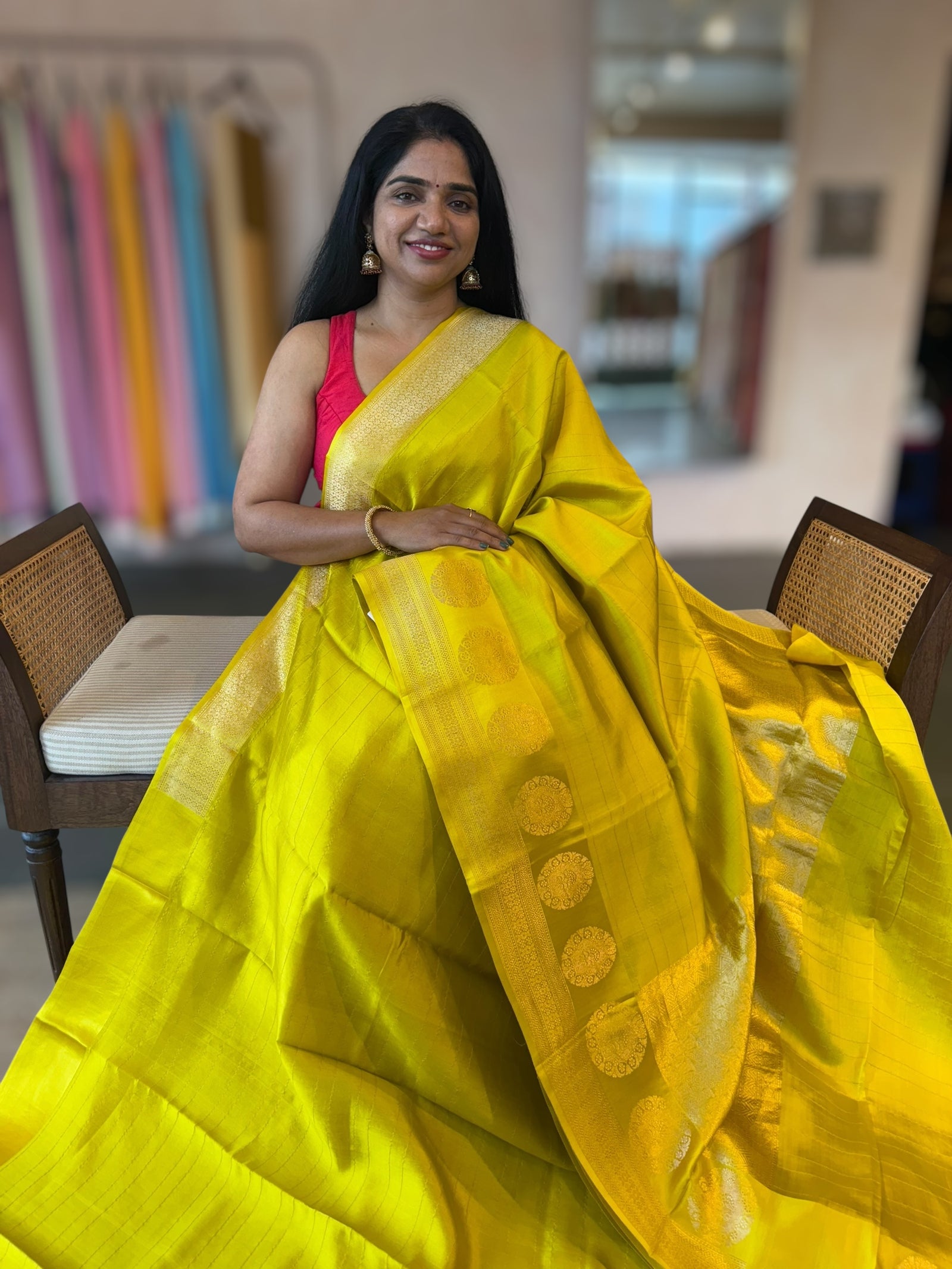 Neon Green Banarasi Raw Mango Silk Saree with Open Borders & Kaduwa Weaving