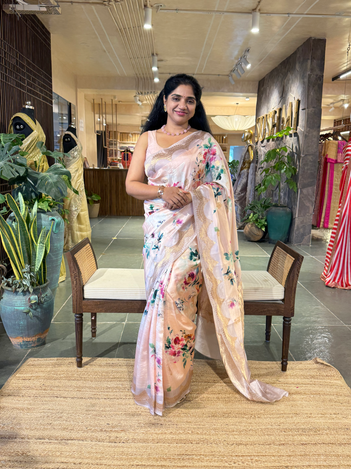 Banarasi Soft Silk Printed Saree With Scalloped Woven Zari Border