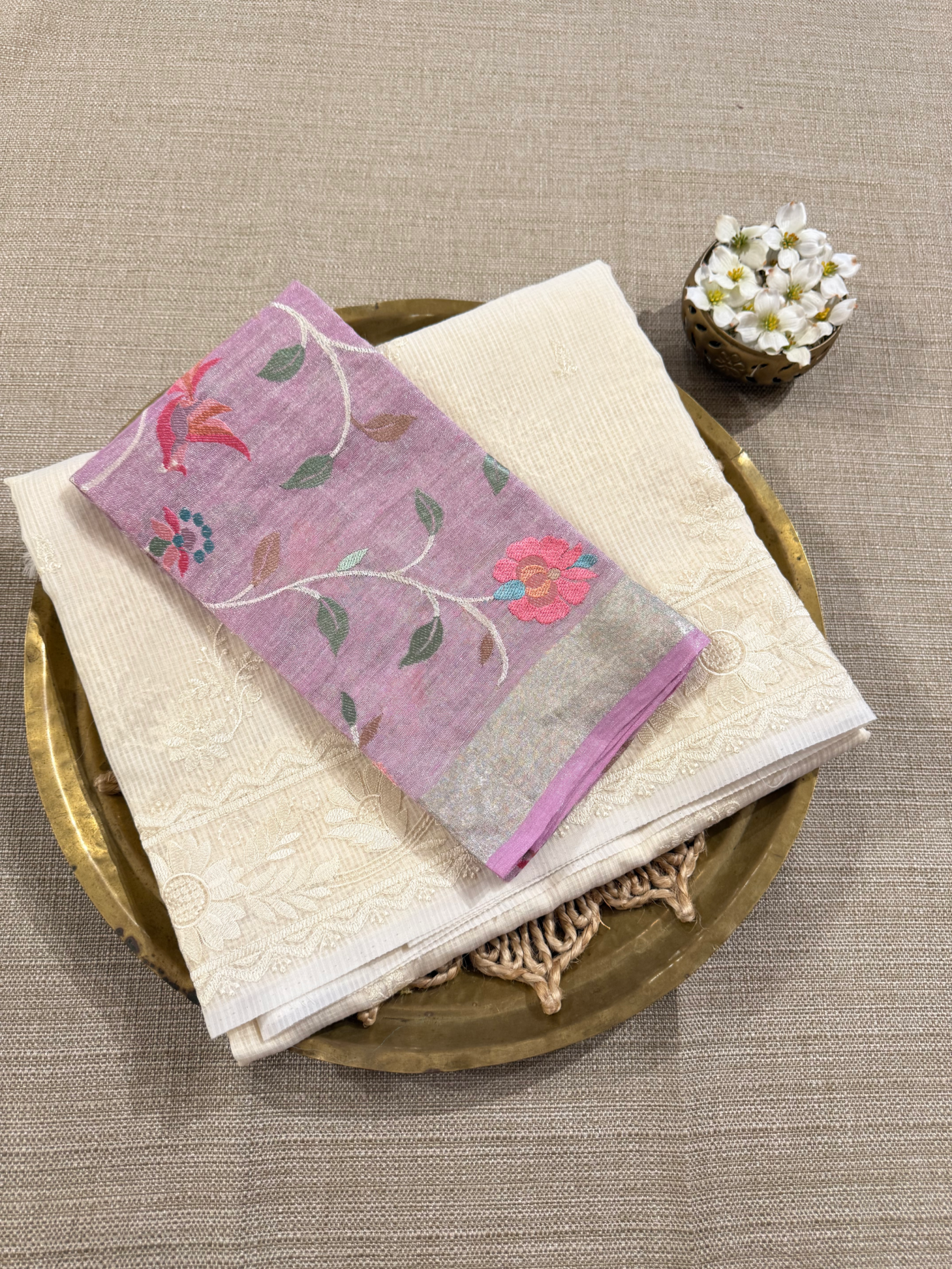 KCCA1905 : Kota Cotton Chikankari Embroidered Saree paired with Fusion Blouses