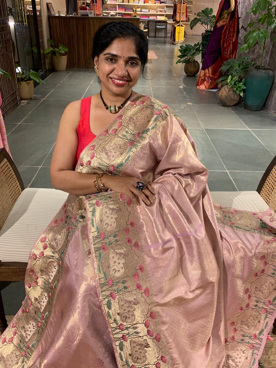 Lilac Kanchi Tissue Brocade Saree With Tissue Pichwai Embroidered Border