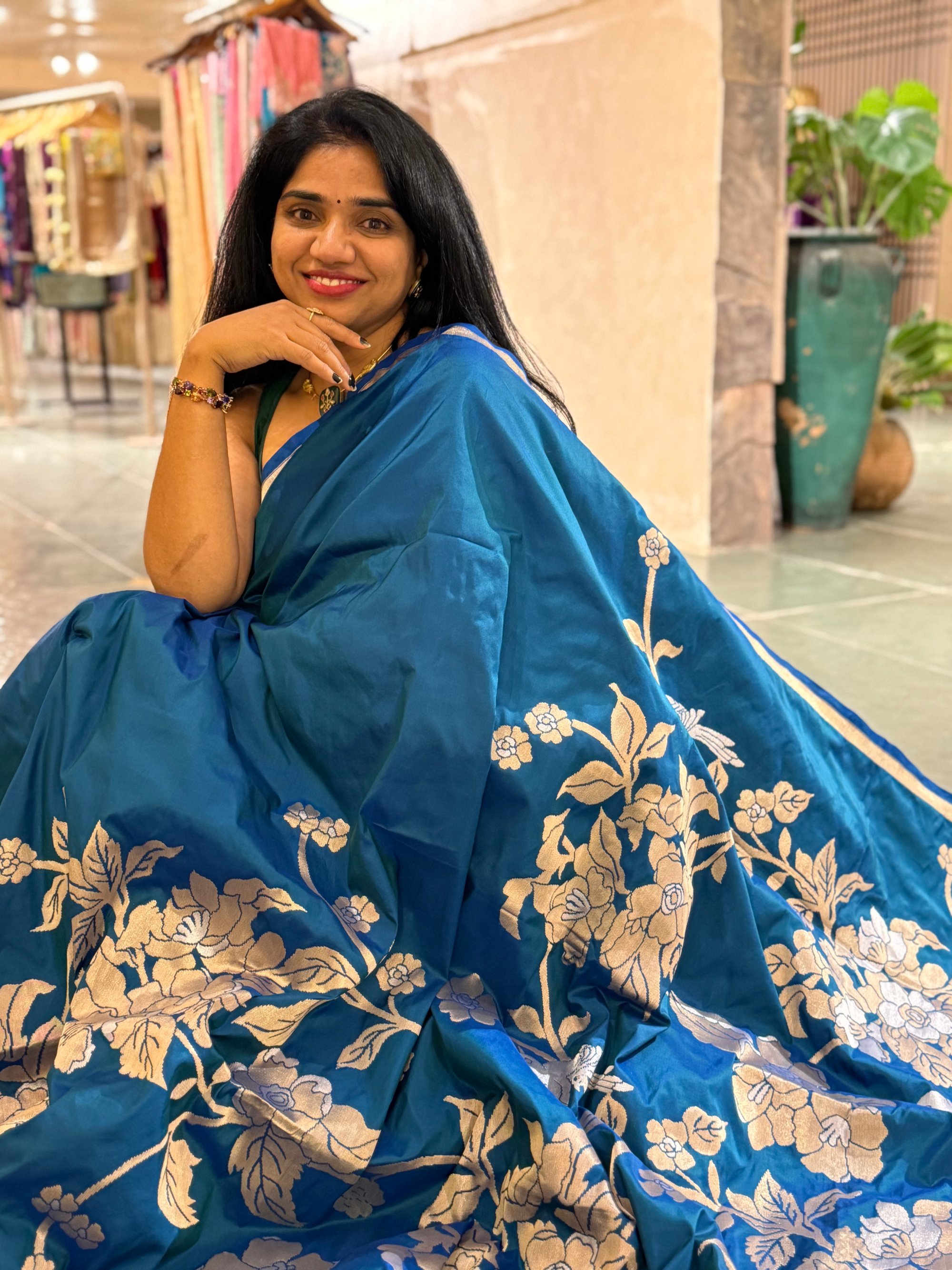 Peacock Blue  Designer Banarasi Silk Saree