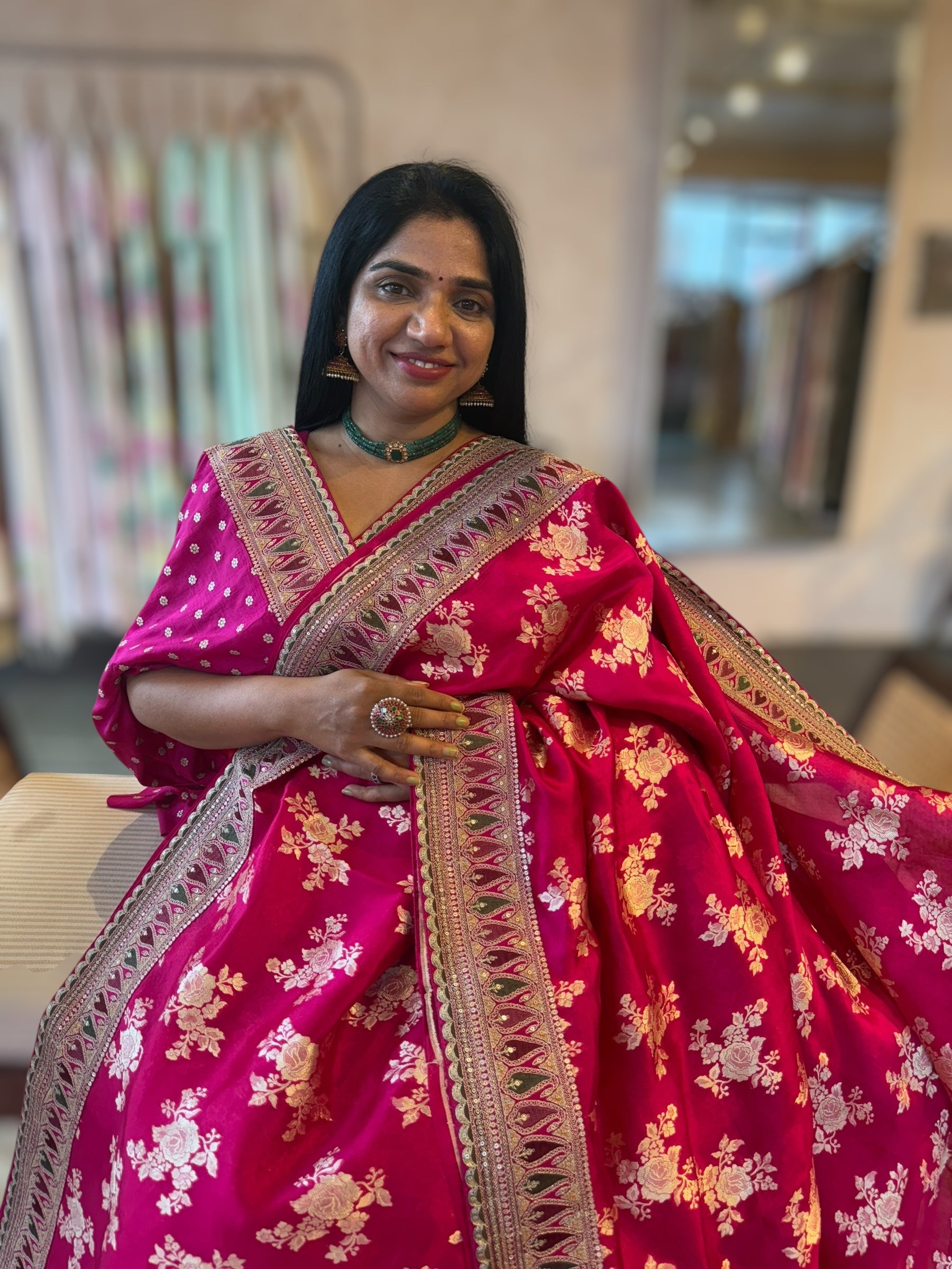 Rani Pink Banarasi Silk Saree With Sabhyasachi Borders