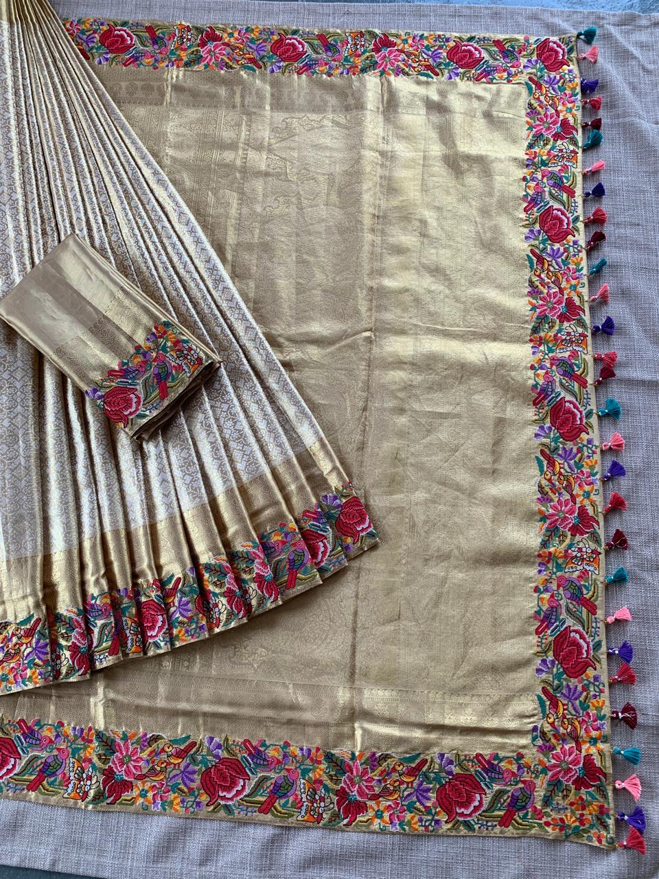 Pure Kanchi Tissue Brocade Saree with Petite Point Embroidery