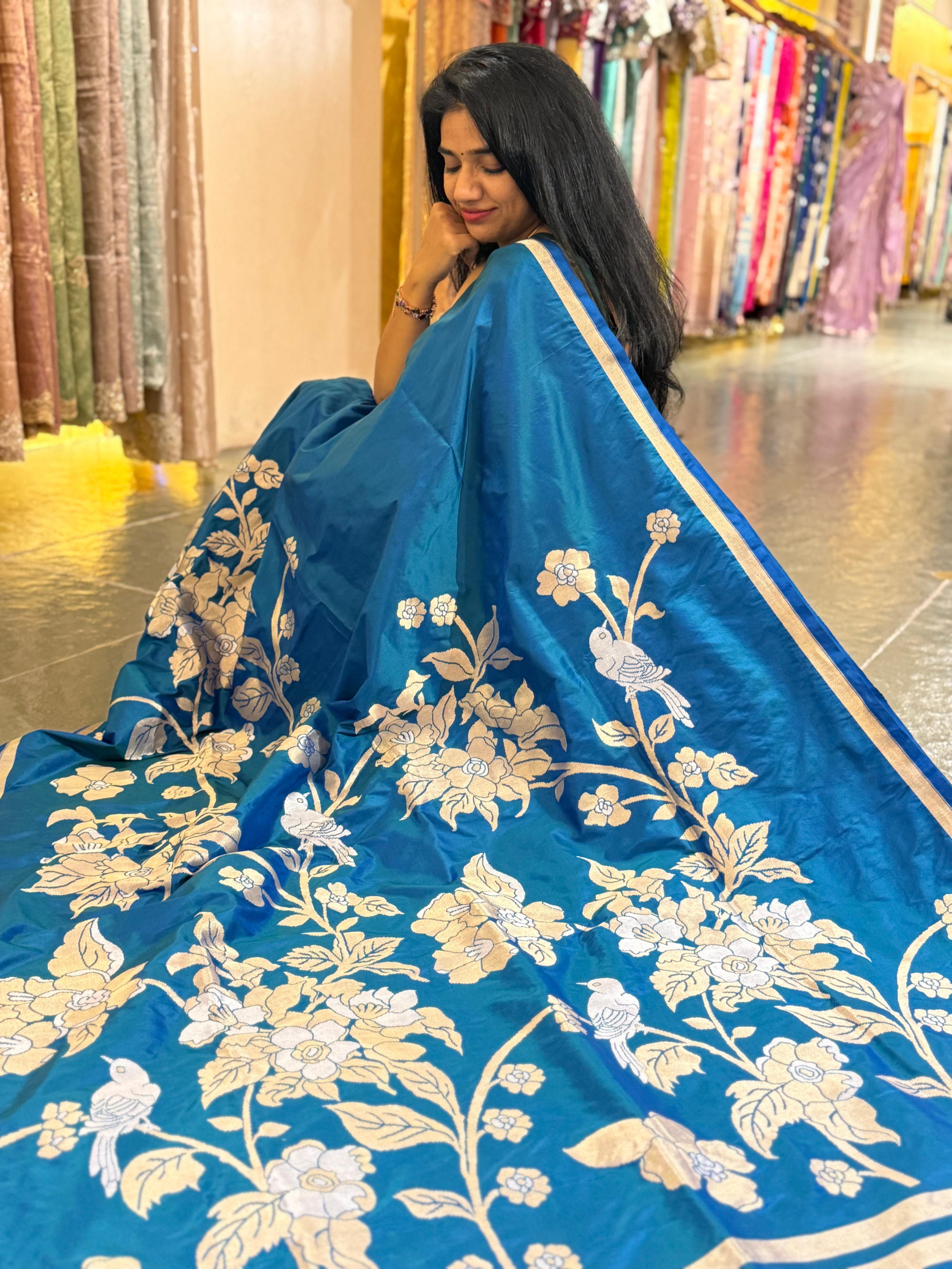 Peacock Blue  Designer Banarasi Silk Saree