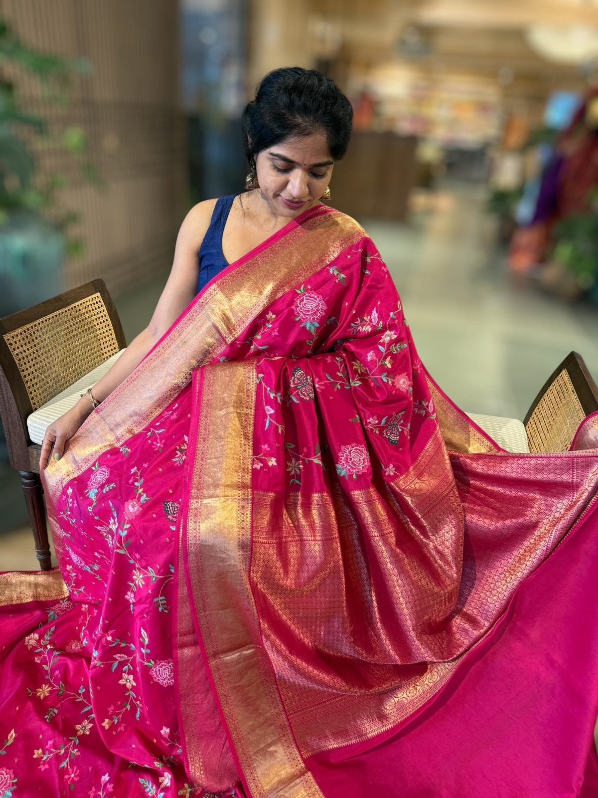 Dark Pink Kanchi  Saree With Allover Petite Point Embroidery