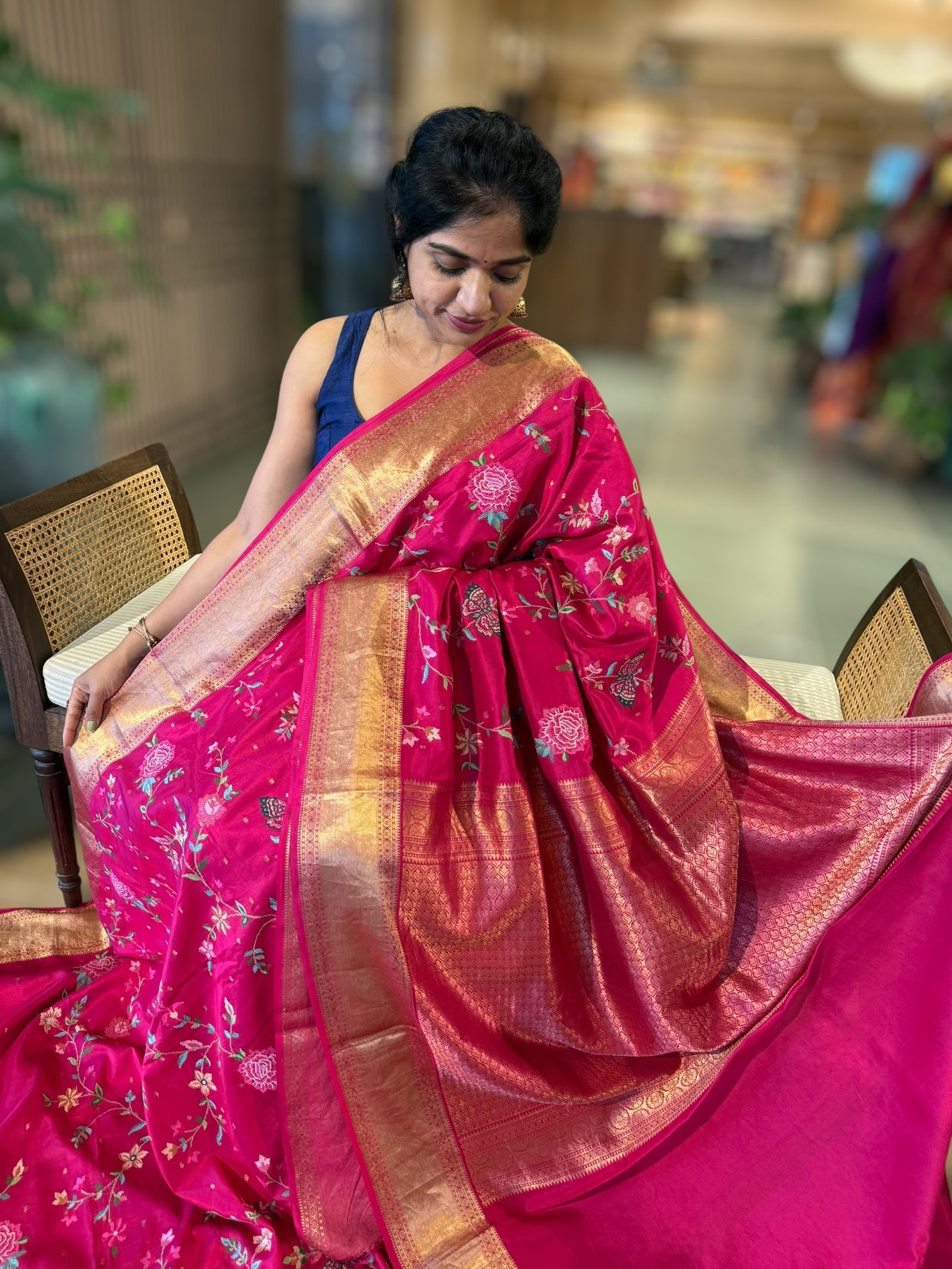 Dark Pink Kanchi  Saree With Allover Petite Point Embroidery