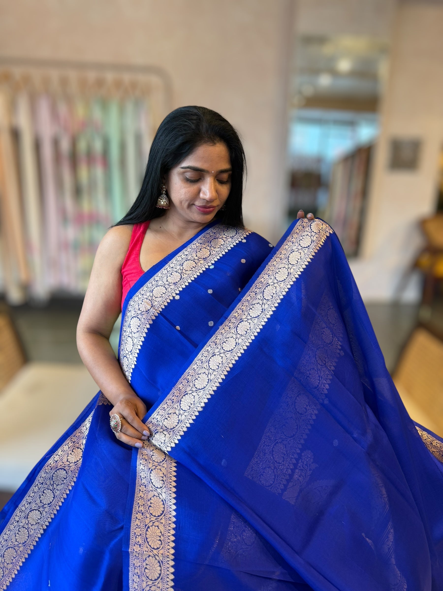 Royal Blue Pure Handloom Kora Banarasi Saree With Kaduwa Woven Motifs