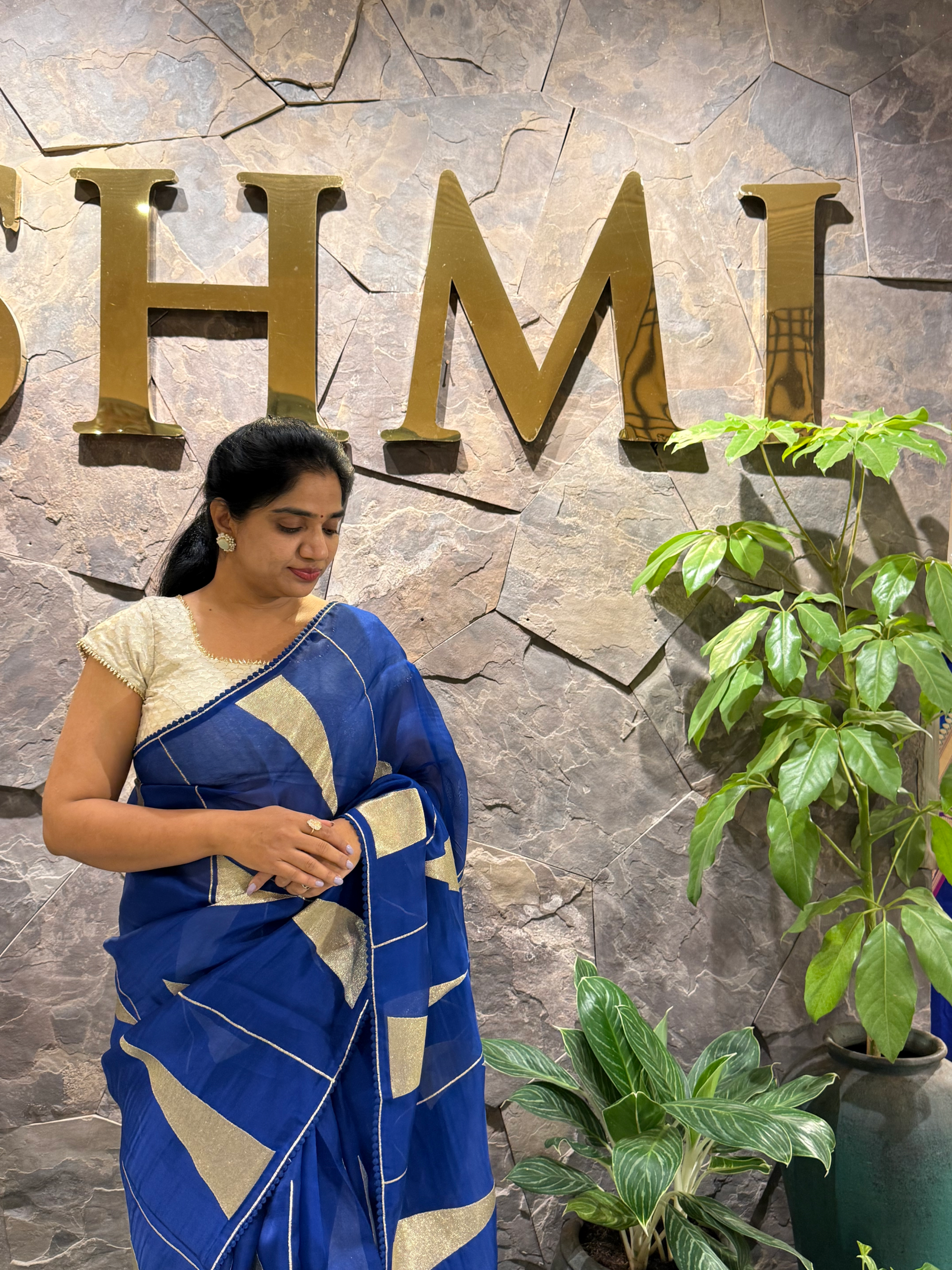 SOCA101 Royal Blue Pure Organza Silk Saree in contemporary style