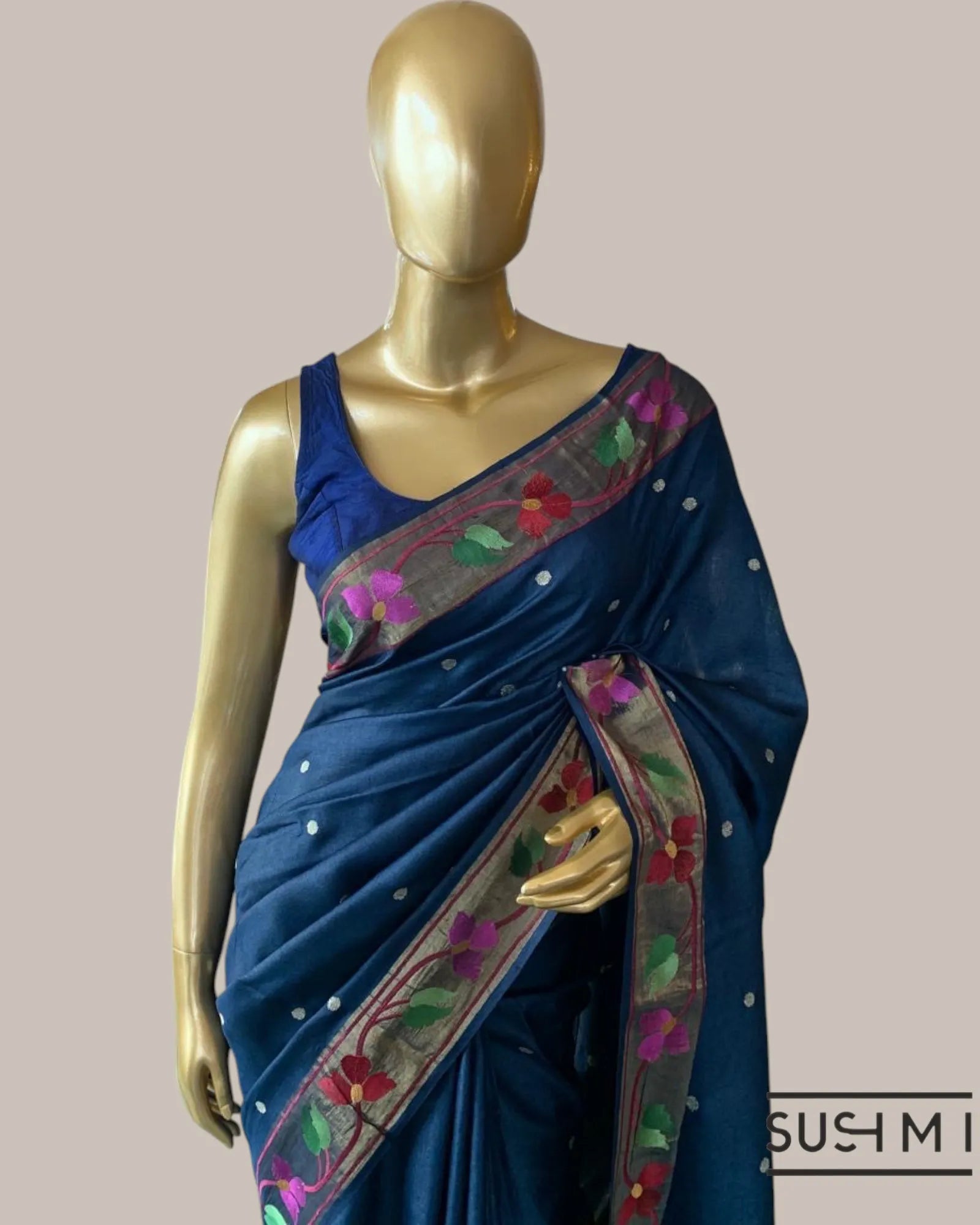 Midnight blue tussar silk