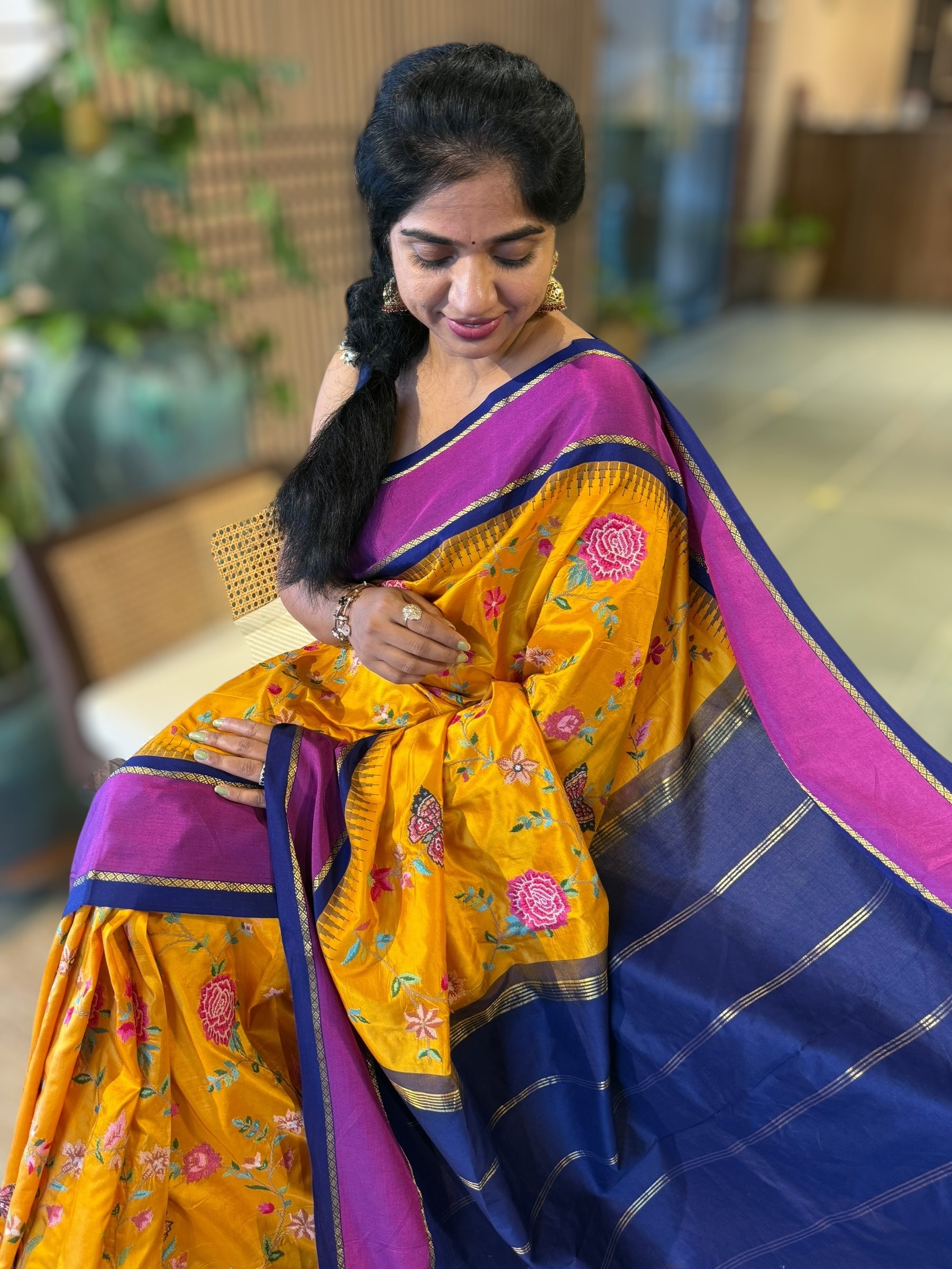 Kanchi Gap Border Saree With Allover Petite Point Embroidery