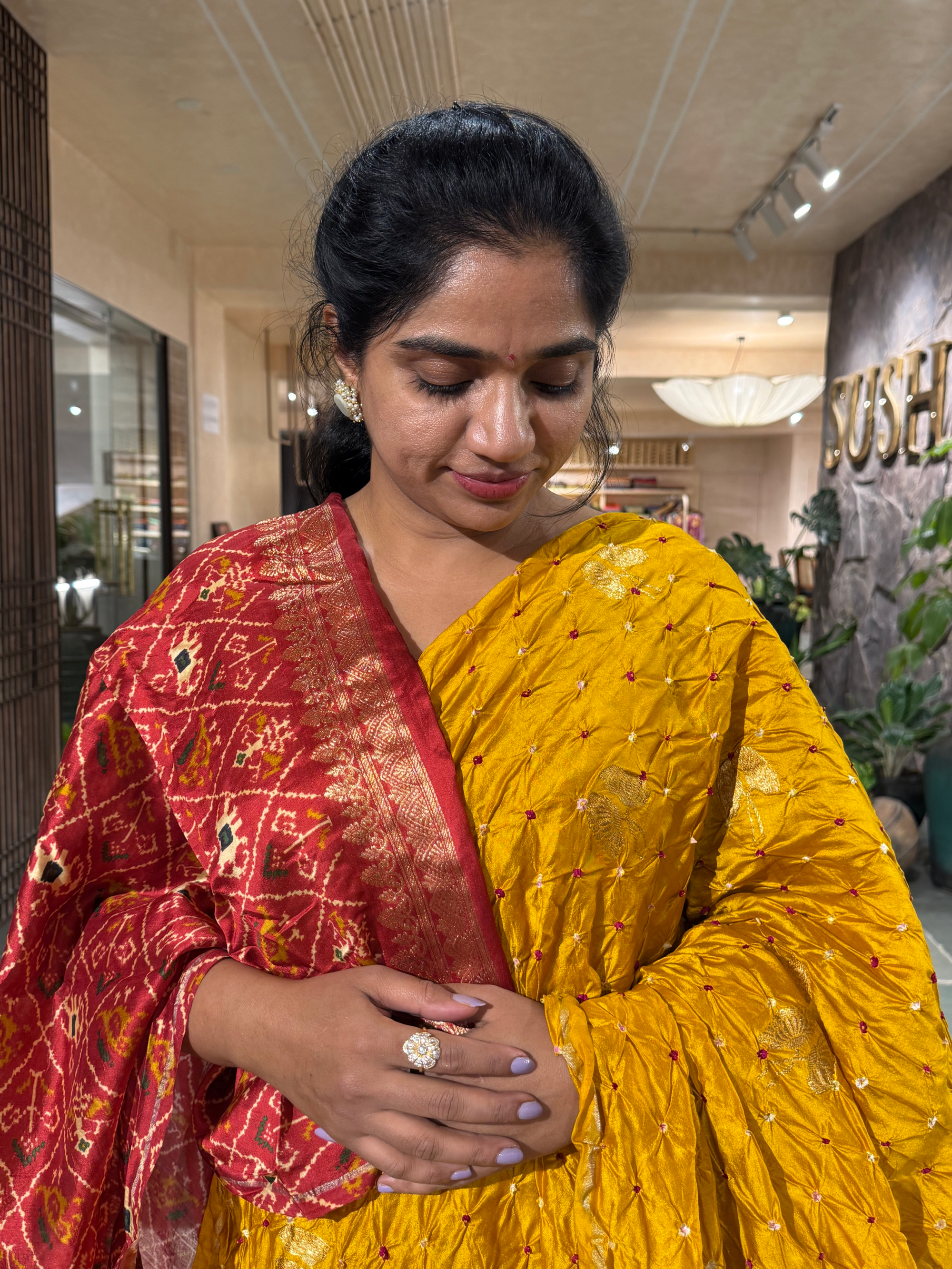 SCBA1103 Pure Handloom Banarasi Chiniya Bandhej Saree with Patola Blouse