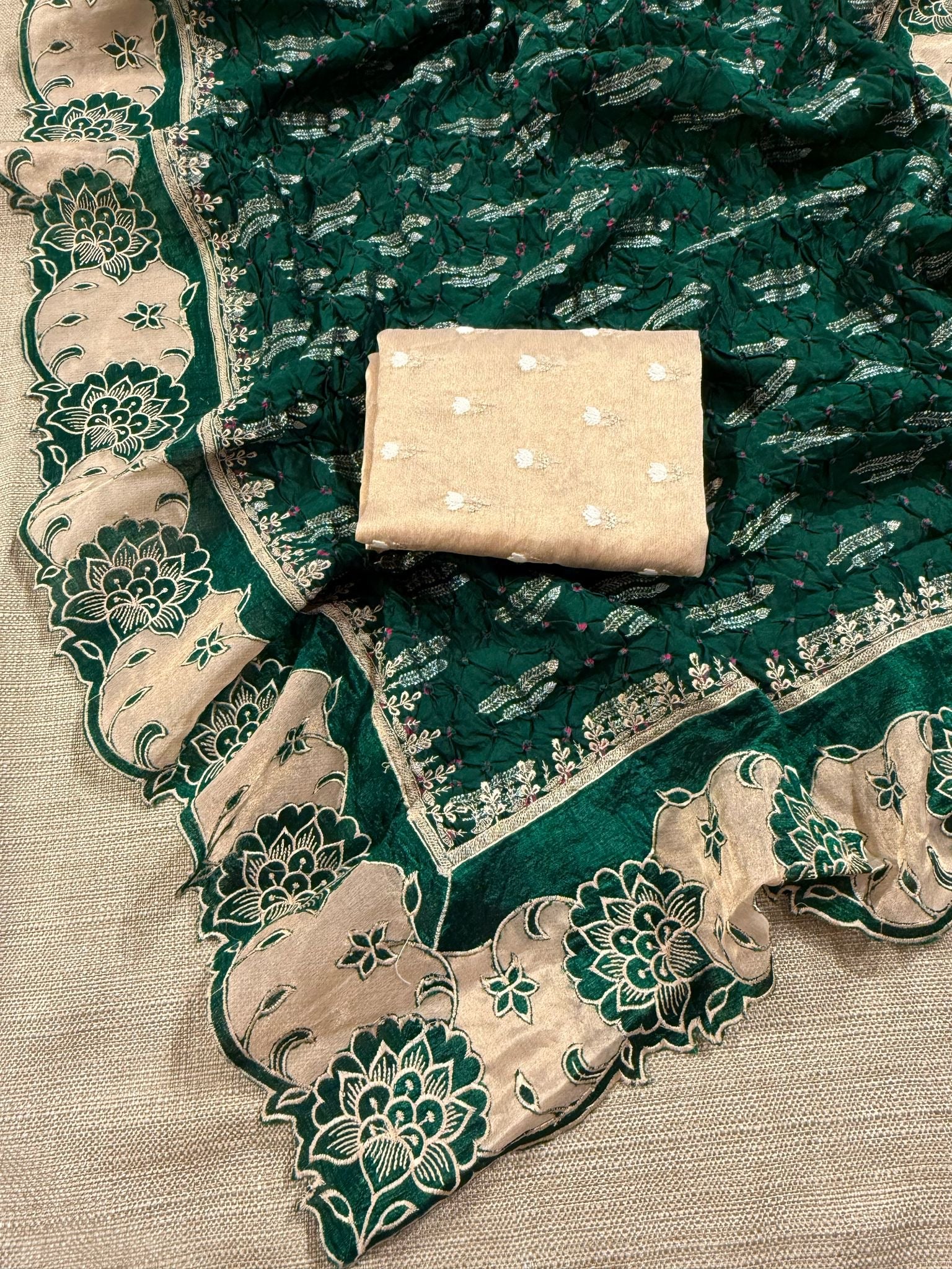 Banarasi Handloom Chiniya Silk Bandhini with Tissue Applique