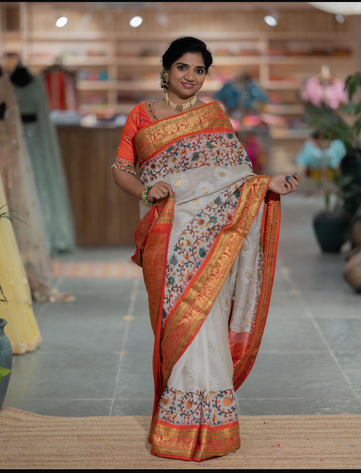 Kota Gadwal with handmade Chikankari and kalamkari fusion