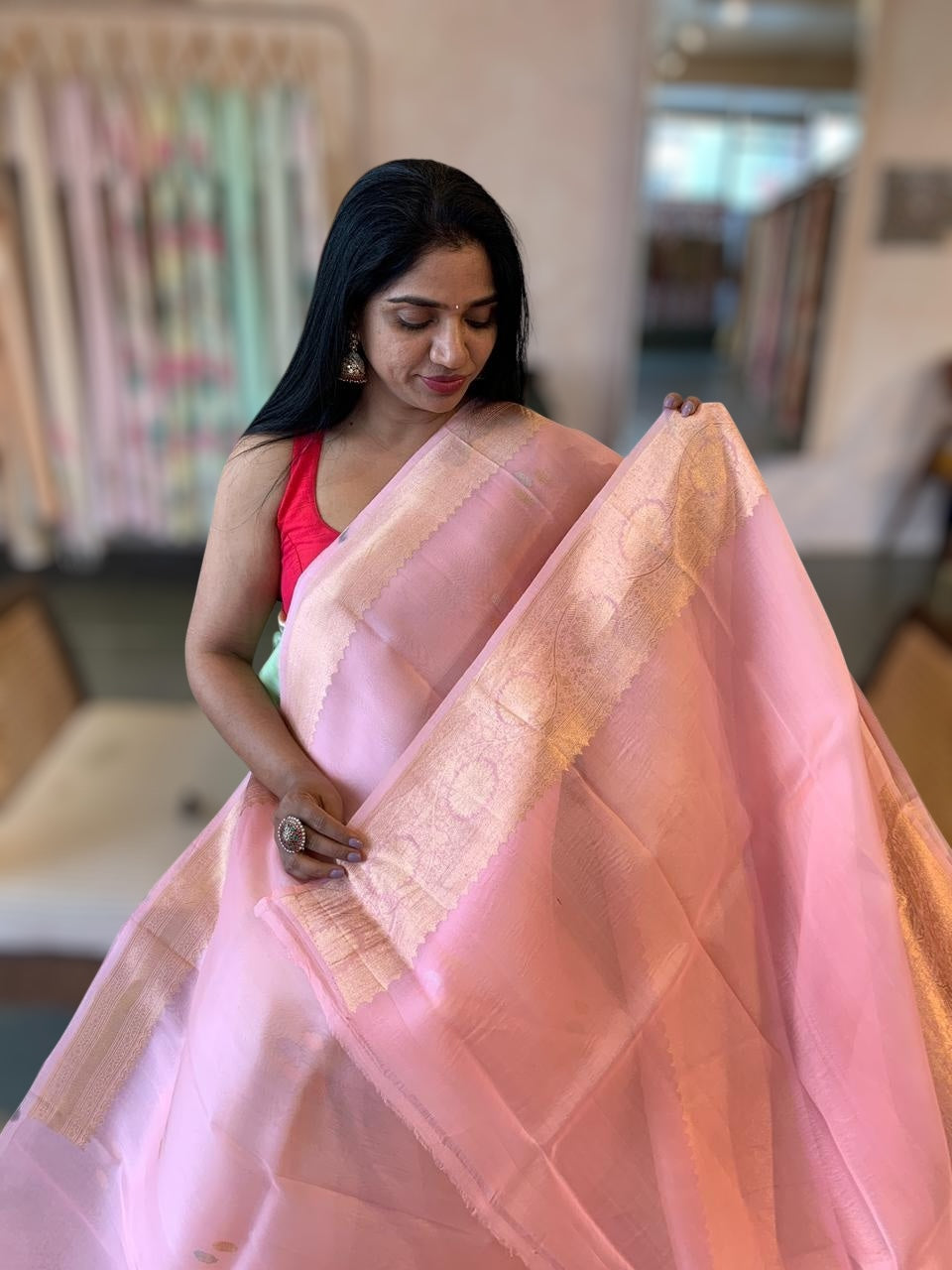 Light Neon Pink Pure Handloom Kora Banarasi Saree With Kaduwa Woven Motifs