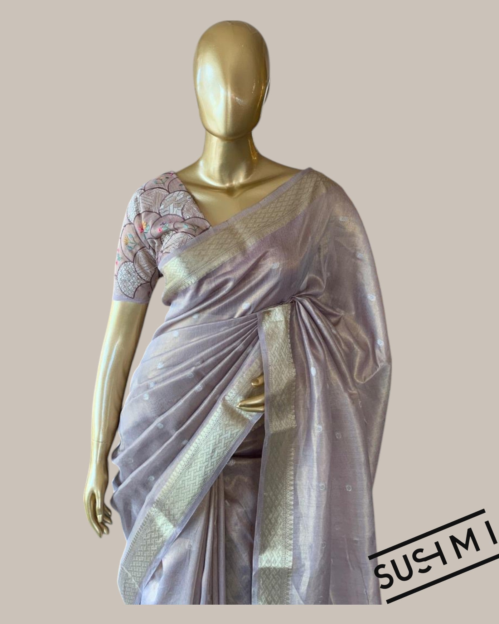 Banarasi cotton tissue with embroidered blouse