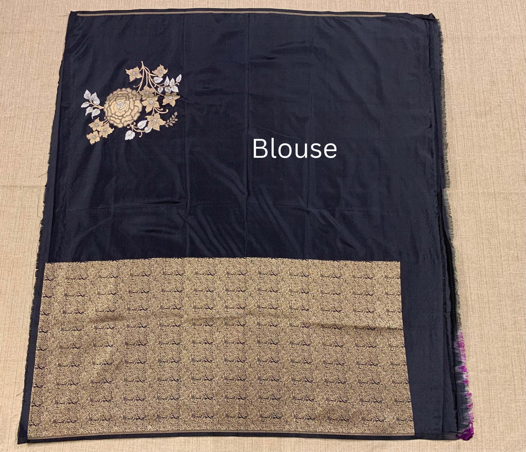 Black and Antique Gold Designer Banarasi Silk Saree