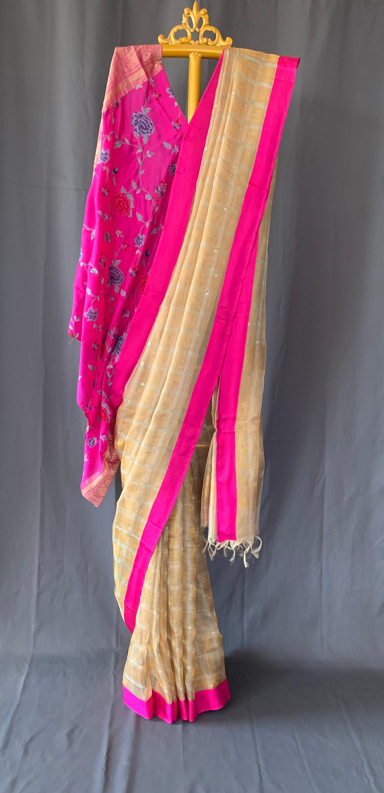 Designer Pure Handloom Gold tissue saree with kanchi petite point work blouse