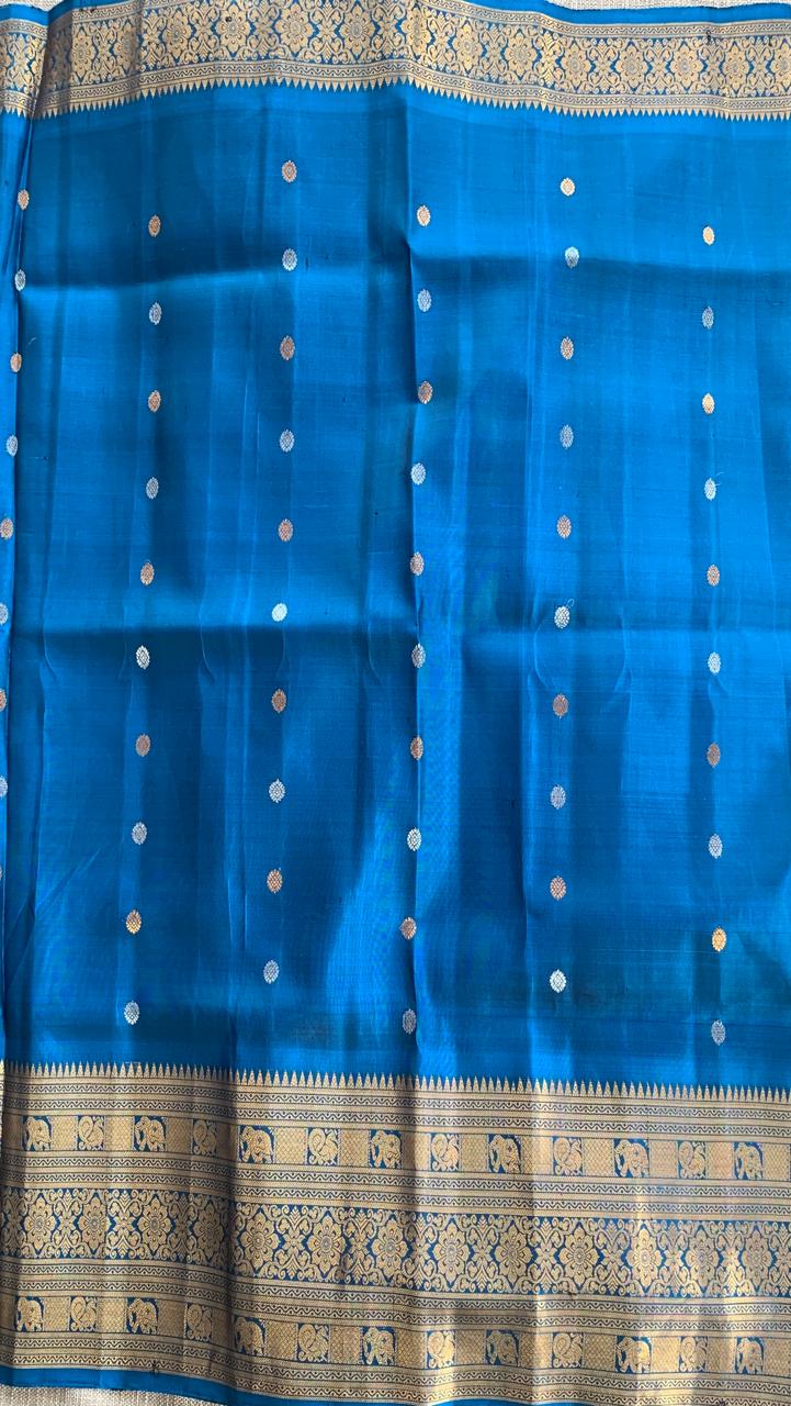 SGSA208 Wine and Peacock Blue Combo Gadwal Handloom Pure Silk Saree