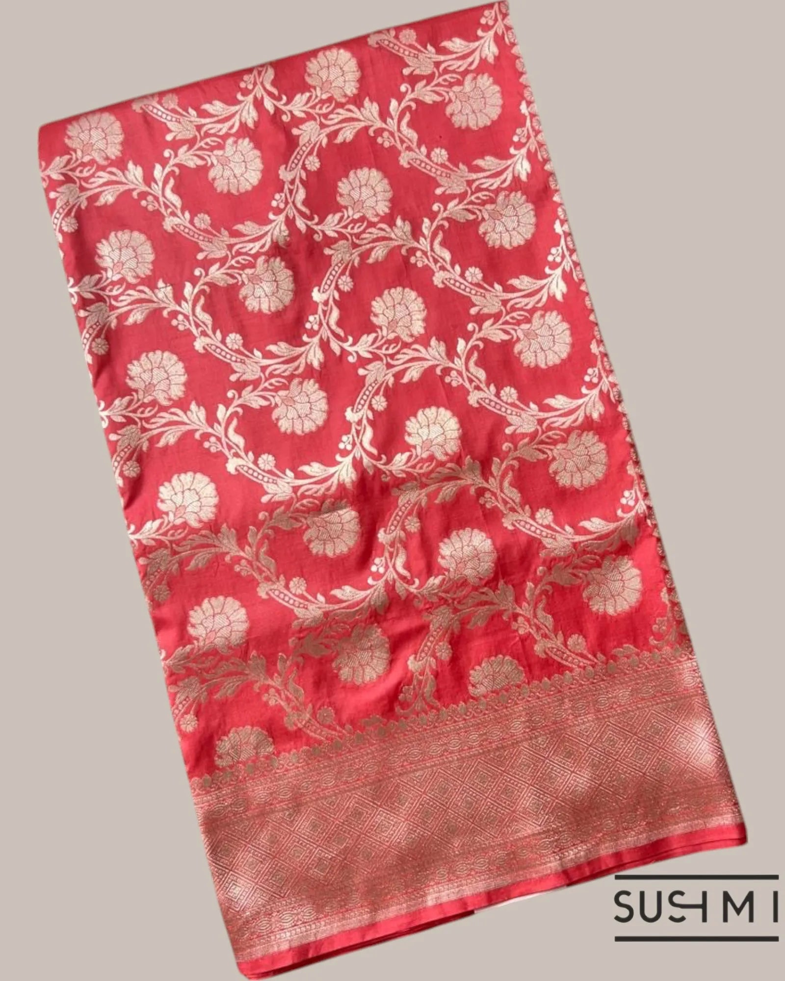 Kanakambaram Color Banarasi Katan Silk Saree with alliver  floral creeper jaal d