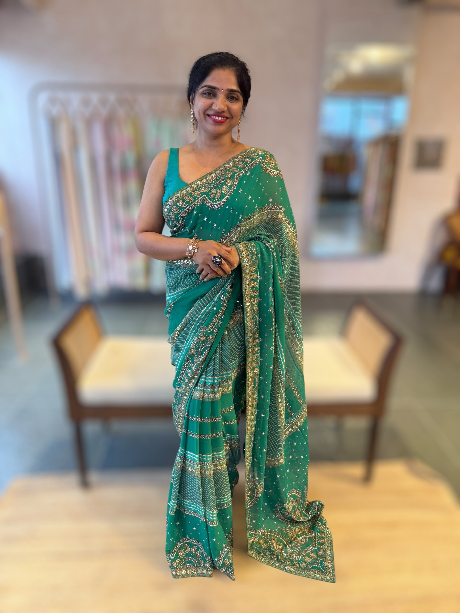 Teal Kareena Kapoor Inspired Gorgette Saree