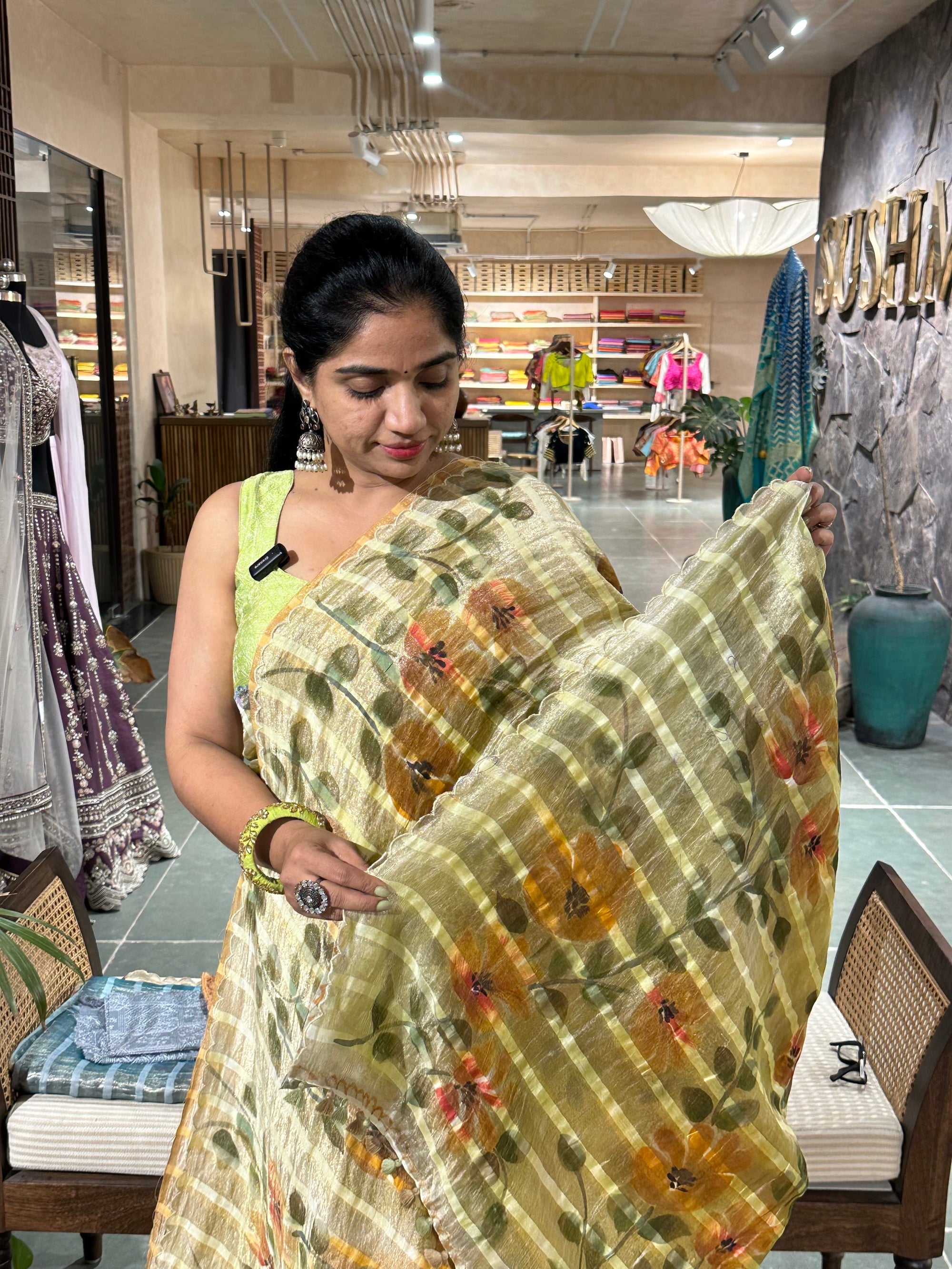 Kora Tissue handpainted Sarees with allover threadwork chikankari style blouse