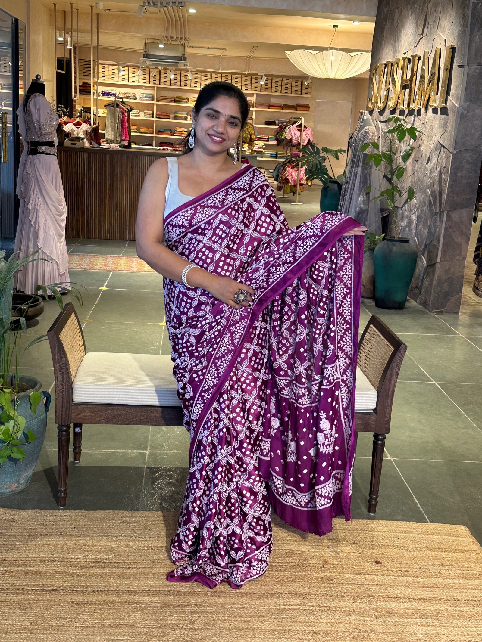 Bandhini Chikankari Fusion Saree