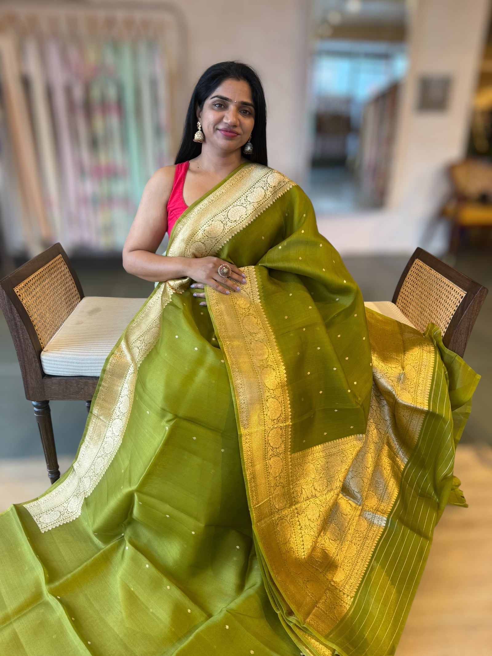 Moong Dal Green Pure Handloom Kora Banarasi Saree With Kaduwa Woven Motifs