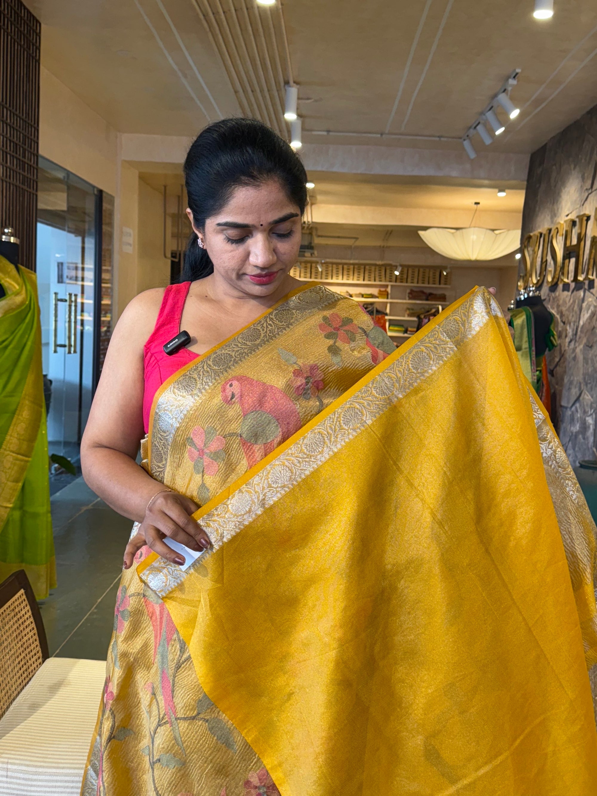 Mango Banarasi Crush Tissue Saree wth allover Pythani inspired embroidery