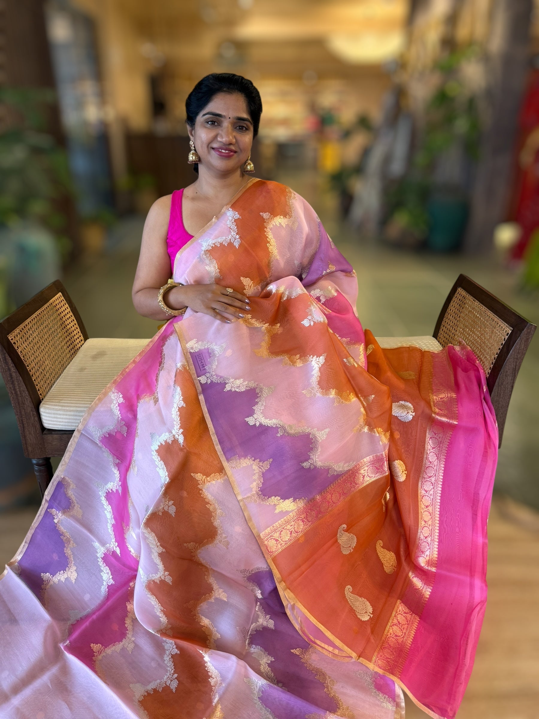Designer Premium Handloom Rangkaat Kora Banarasi Saree  with Jewelry Design