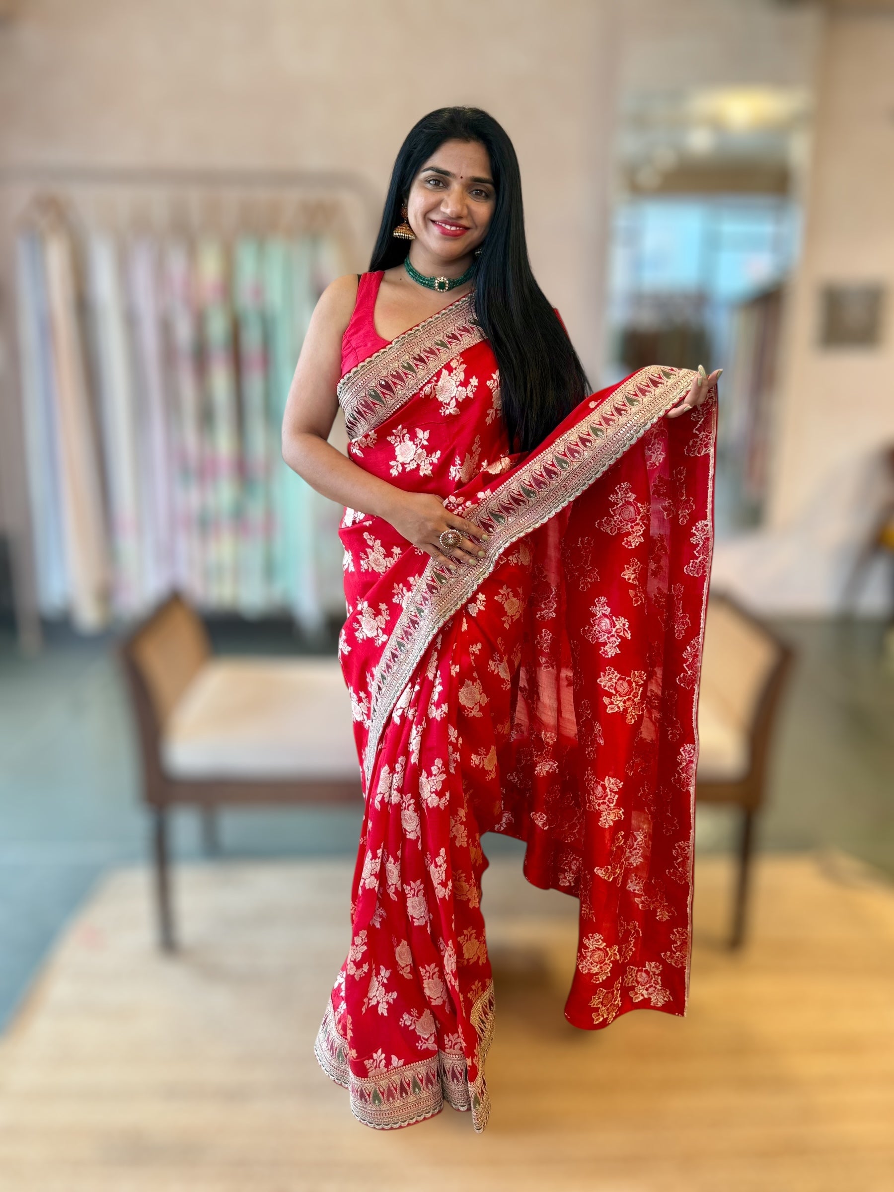 Chilli Red Banarasi Silk Saree With Sabhyasachi Borders