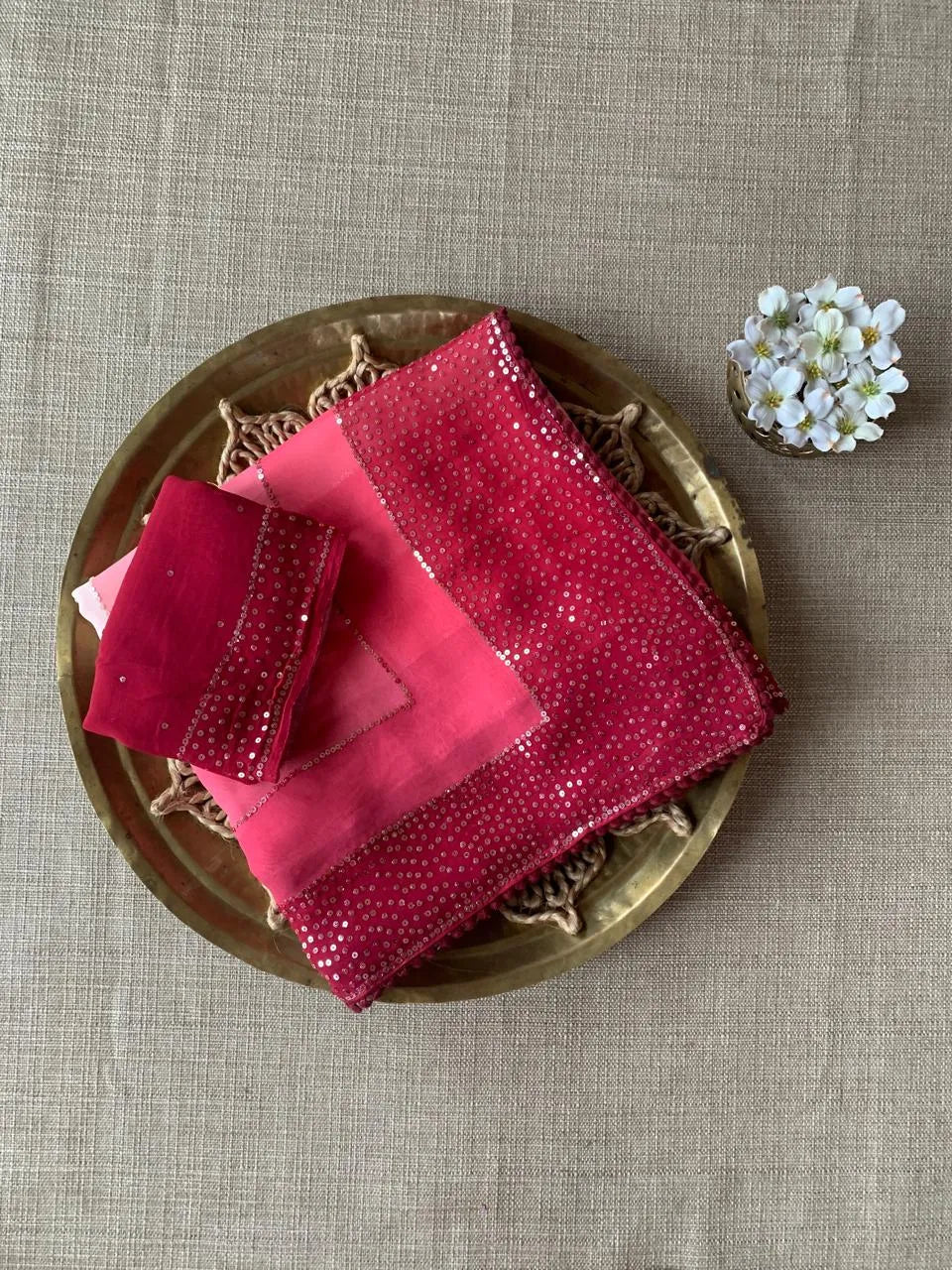 Pure Gorgette Saree With Shaded Sequnce Border