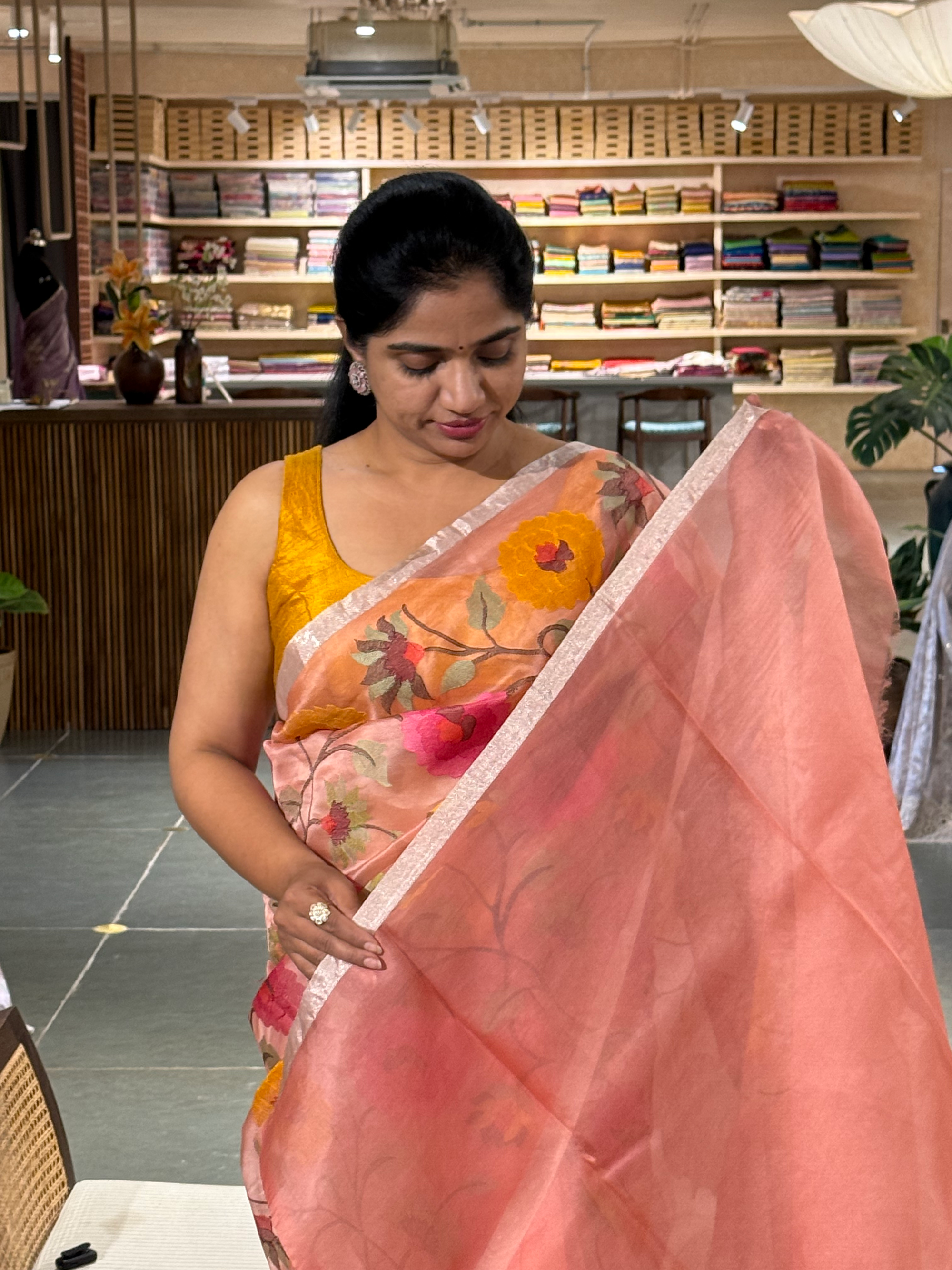 Kora Silk with Jamdani look alike delicate embroidery