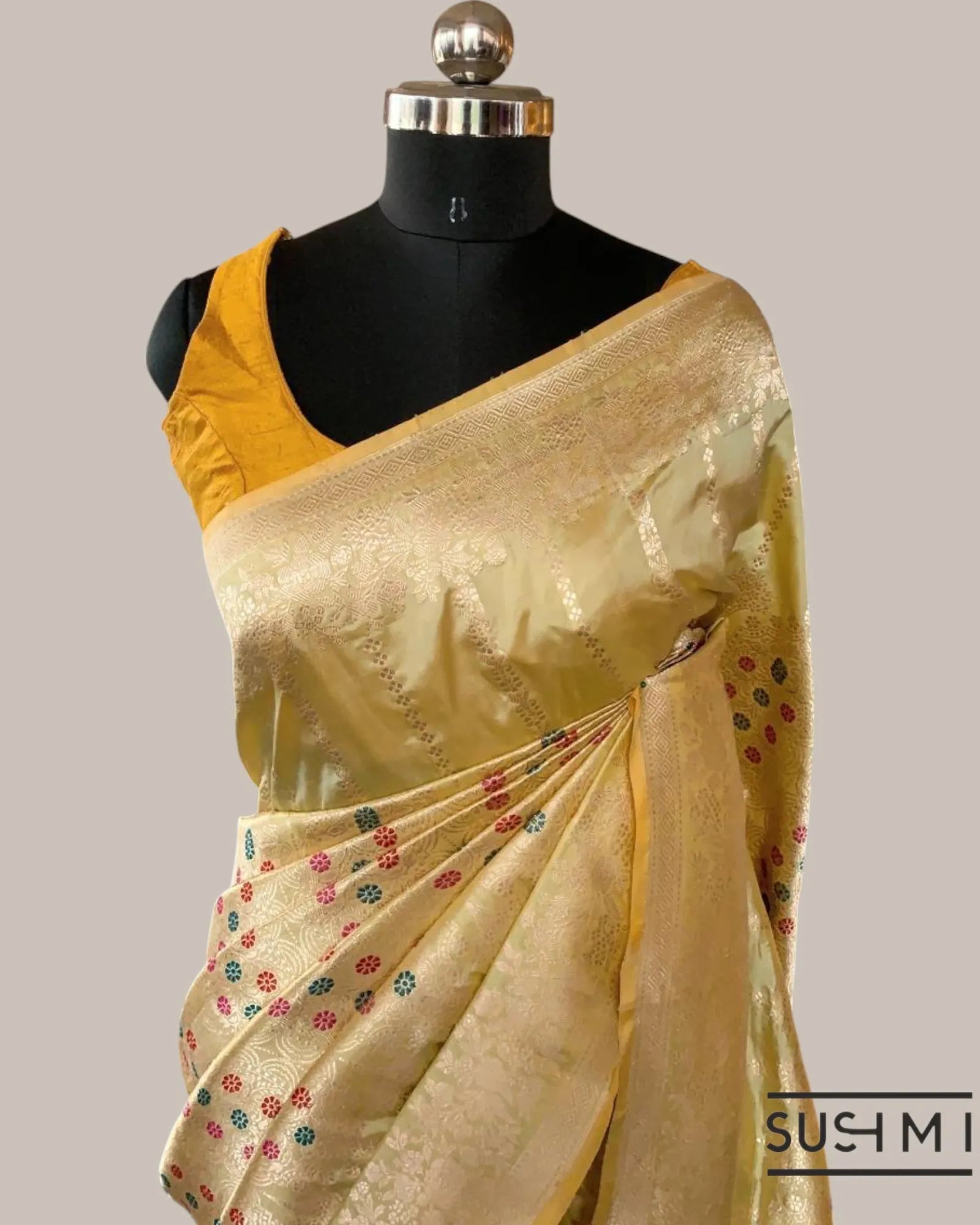 Pastel Yellow Deisgner Banarasi Katan Silk Saree