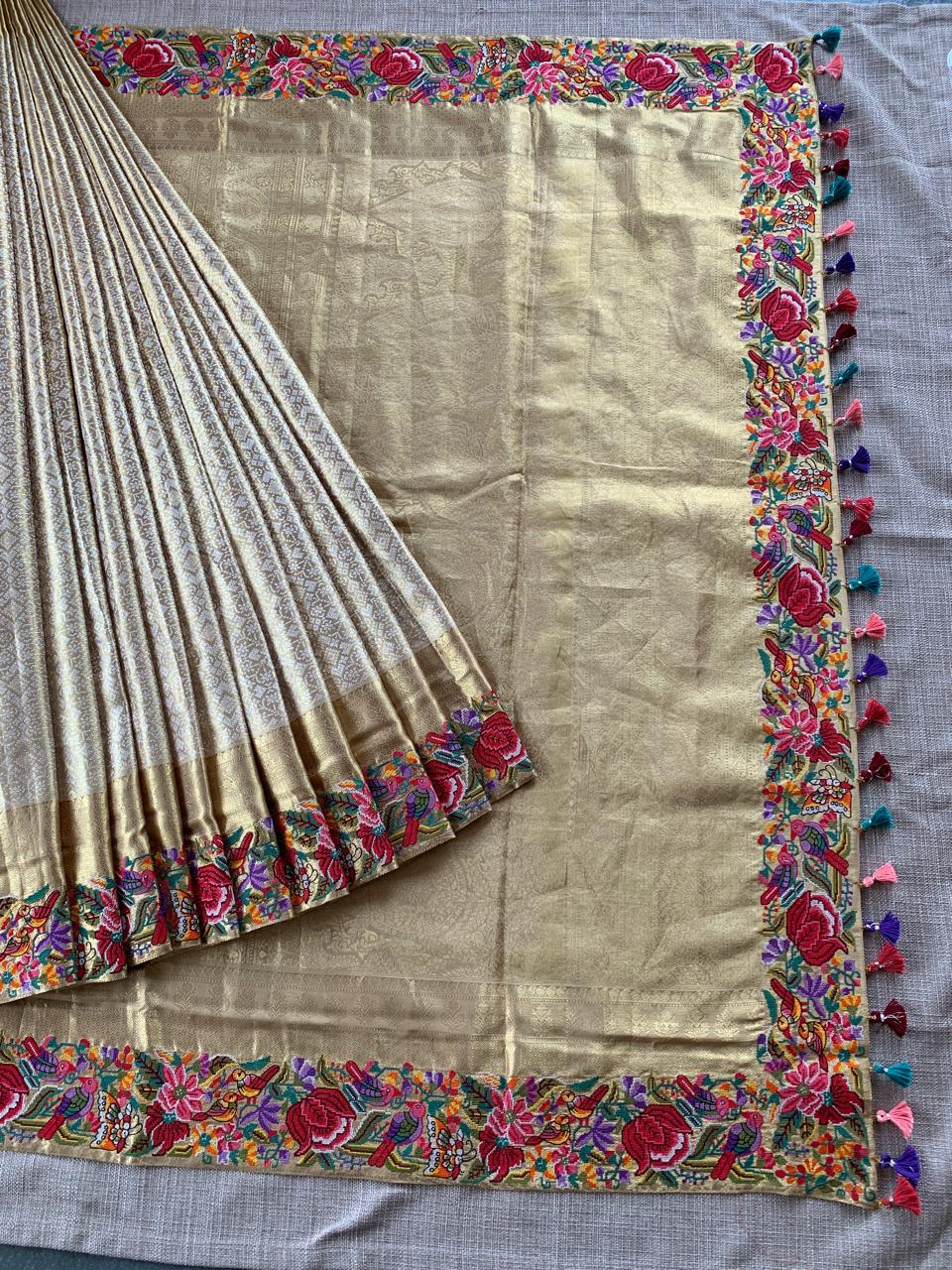 Pure Kanchi Tissue Brocade Saree with Petite Point Embroidery