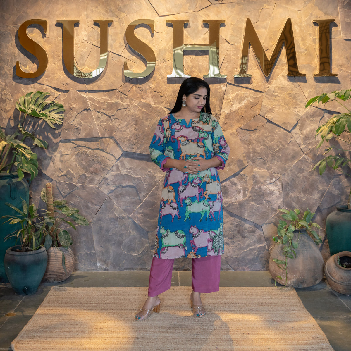 Nandi Pen kalamkari silk Coord set