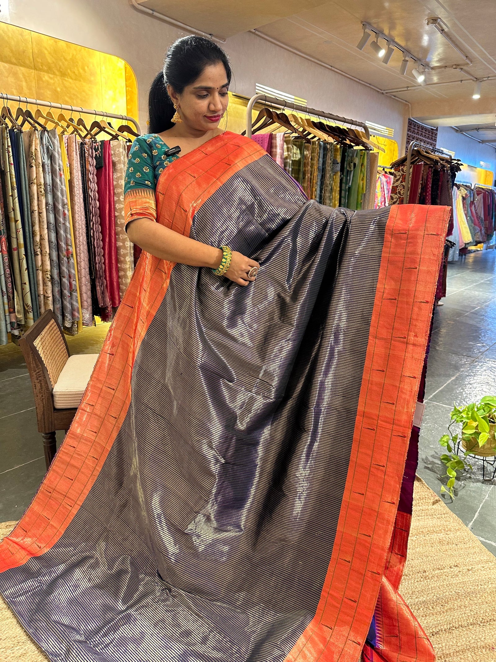 Navy Blue stripes Tripple Muniya Saree