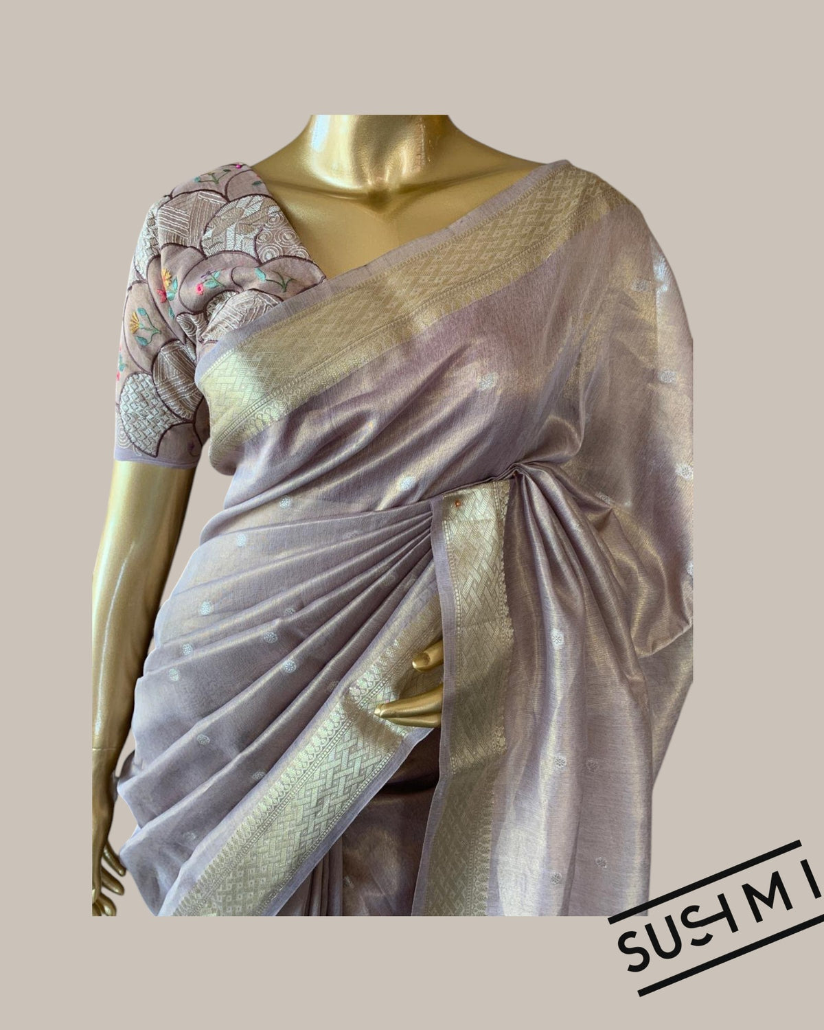 Banarasi cotton tissue with embroidered blouse