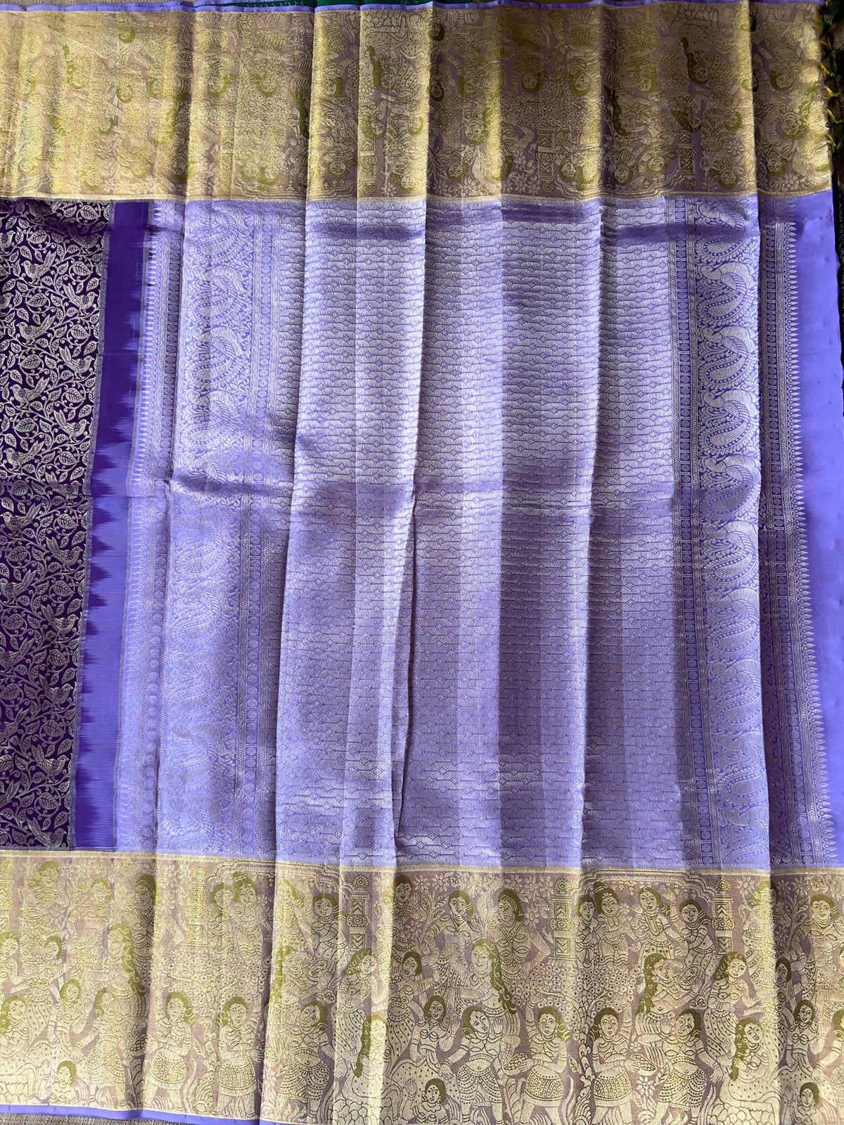 Royal Lavender Pure Kanchi Pattu Saree with Antique Gold Zari & Bird Vine Motif