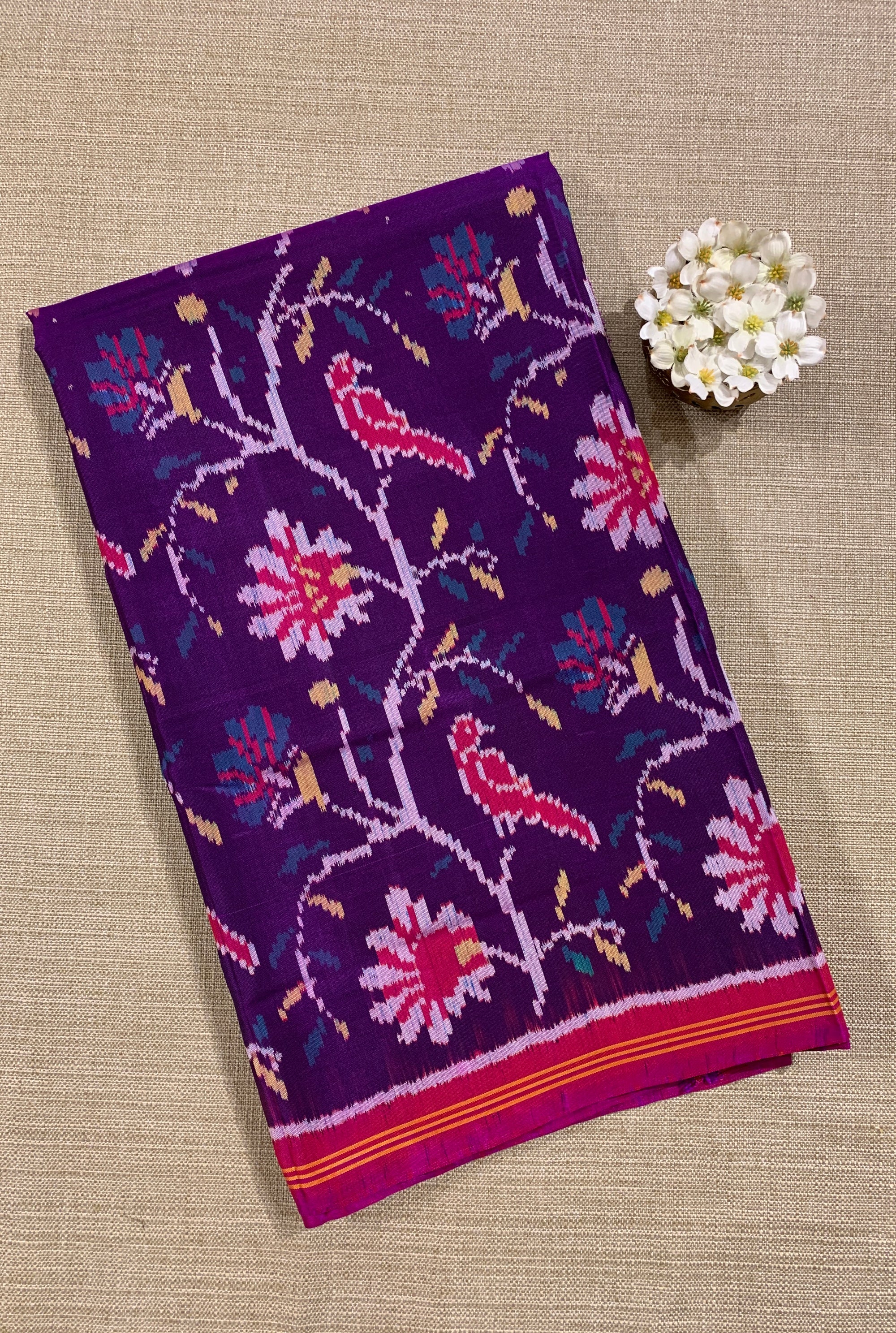 Violet and Pink Combo Pure Patan Patola Saree With Allover Creeper Design