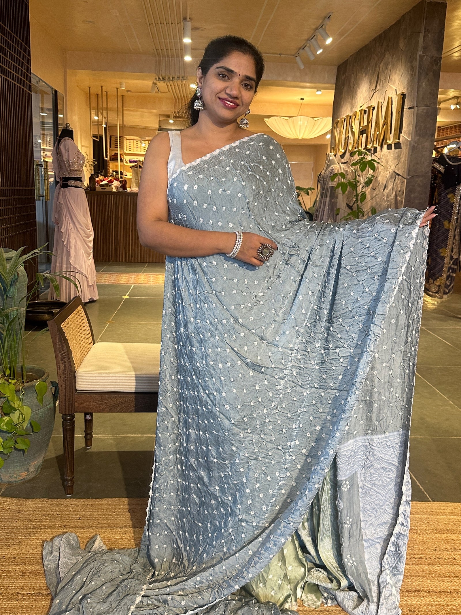 Bandhini and Chikankari Fusion Saree