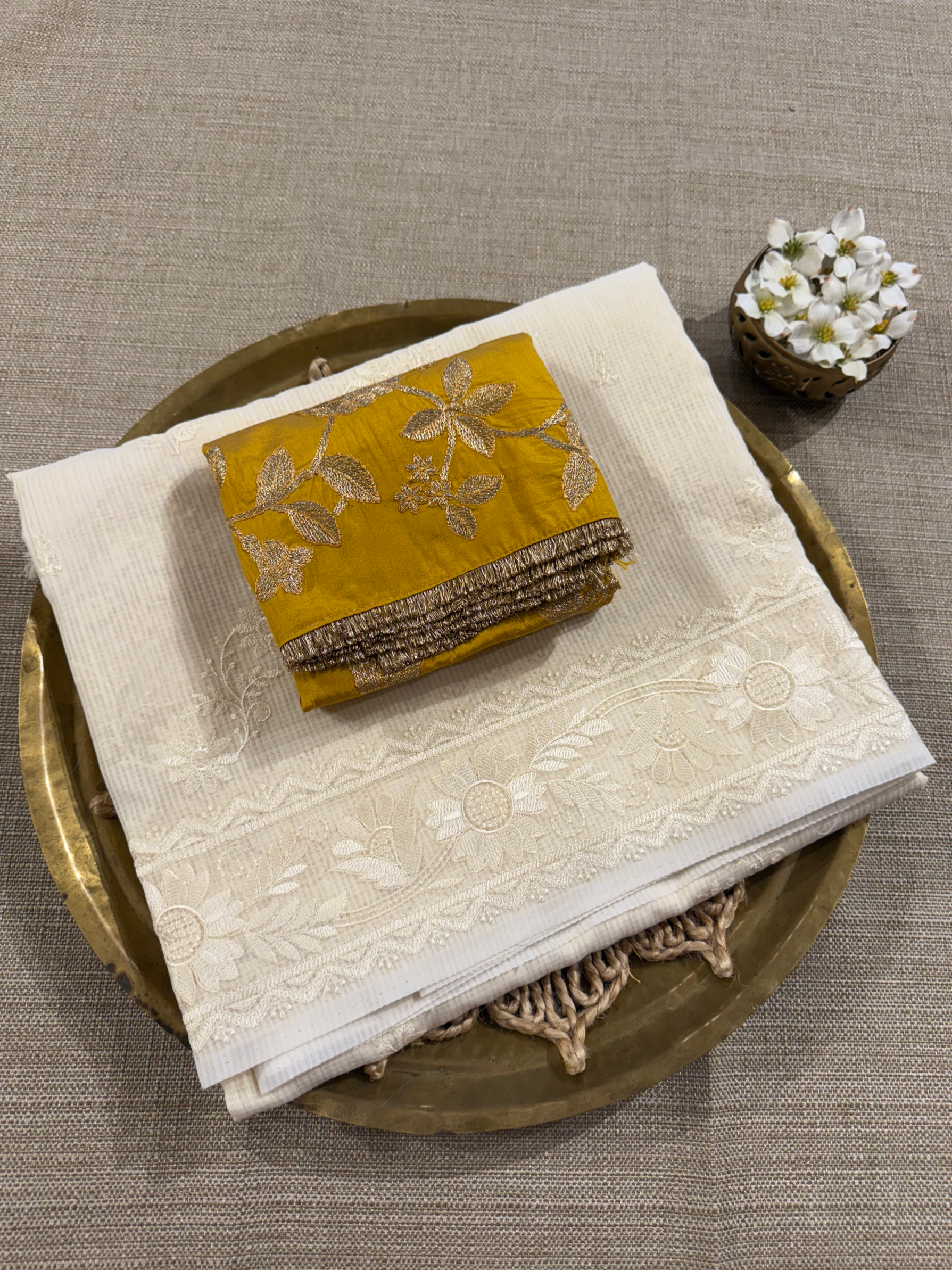 KCCA1908 : Kota Cotton Chikankari Embroidered Saree paired with Fusion Blouses