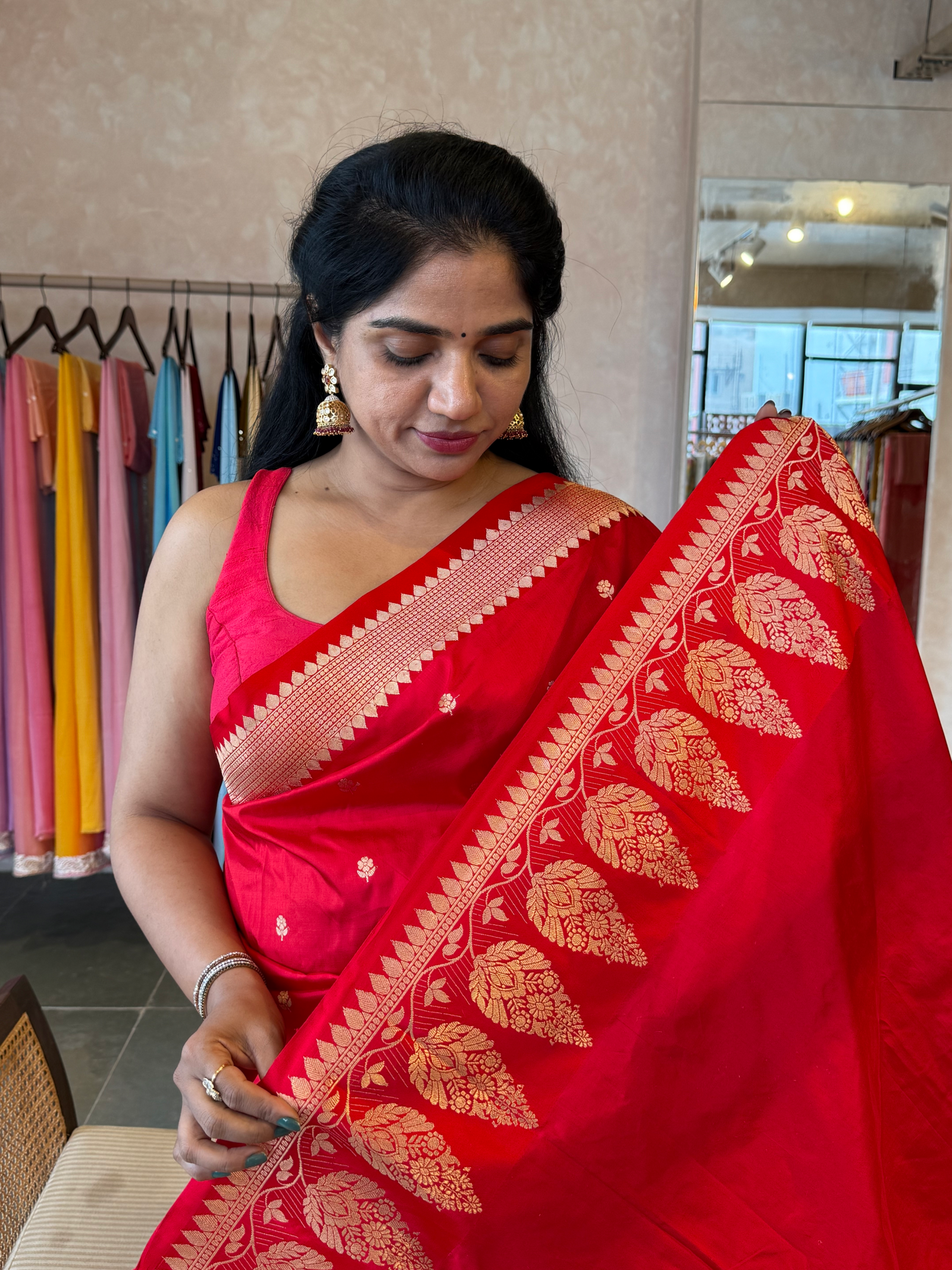 Red Pure Handloom Poona Silk Saree With Kaduwa Weaving Open Borders