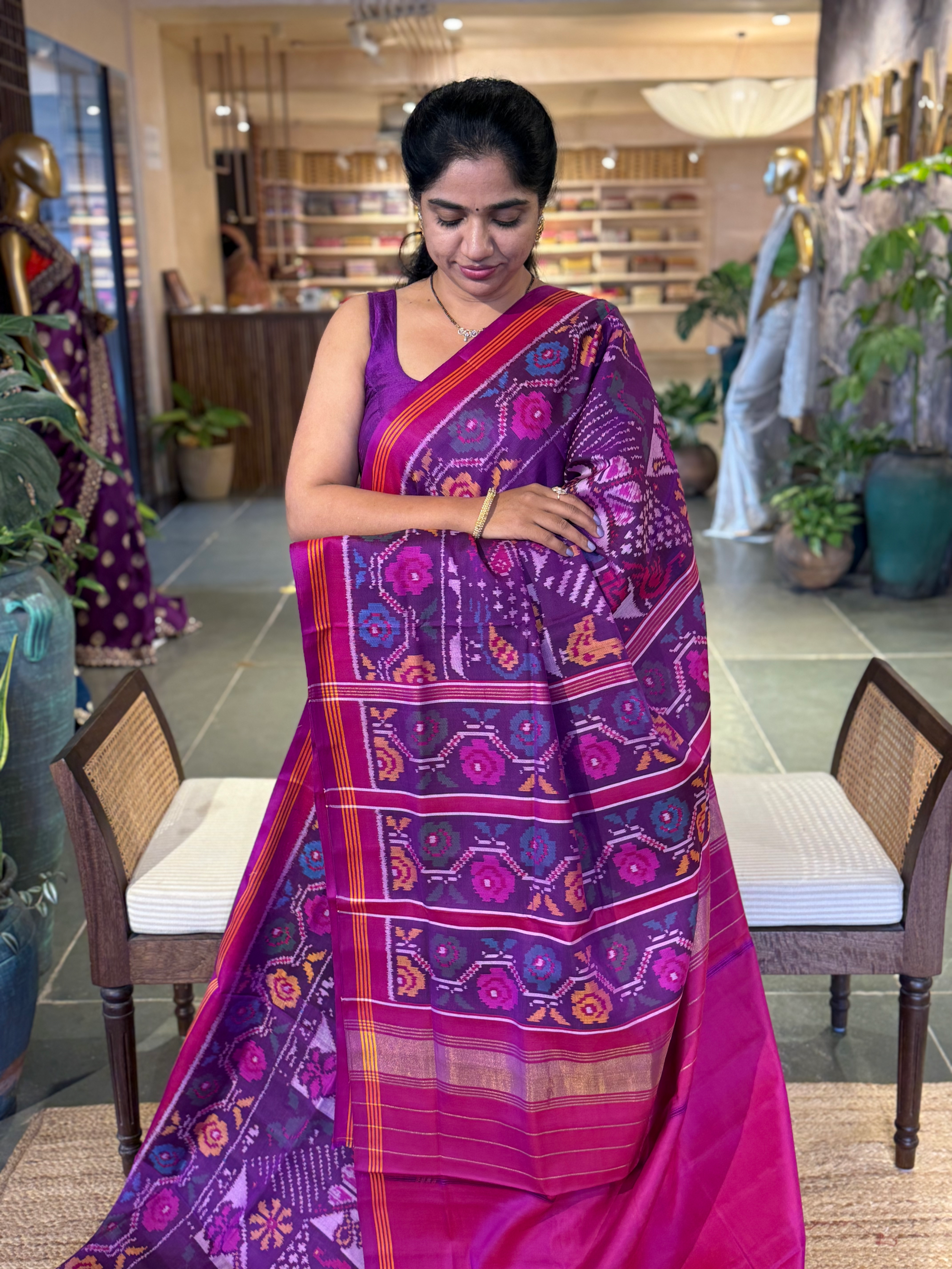 Purple and Pink Combo Patan Patola Saree with Unique concept body and Border
