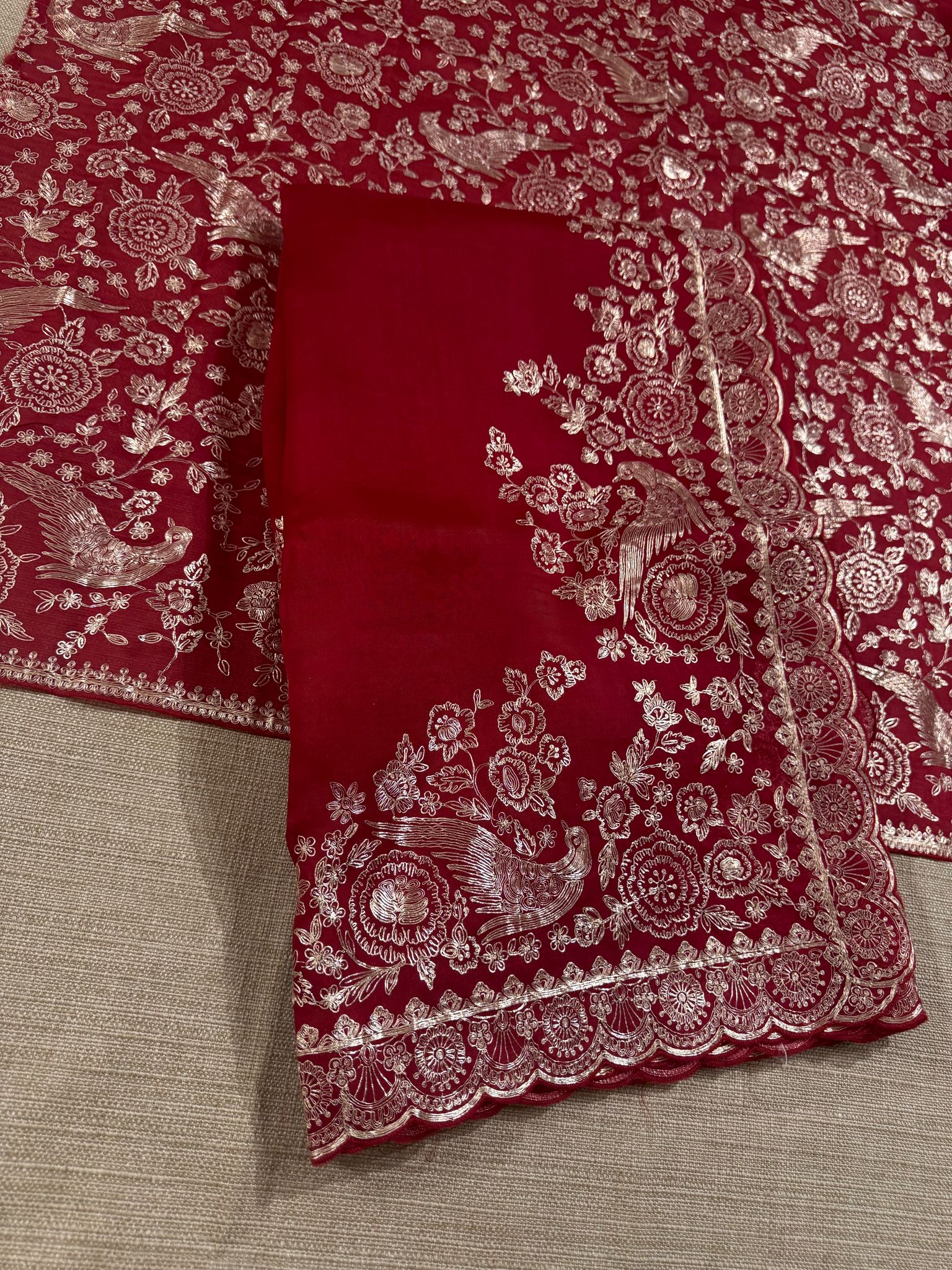 Meroonish Red  Pure organza Saree with pita emb