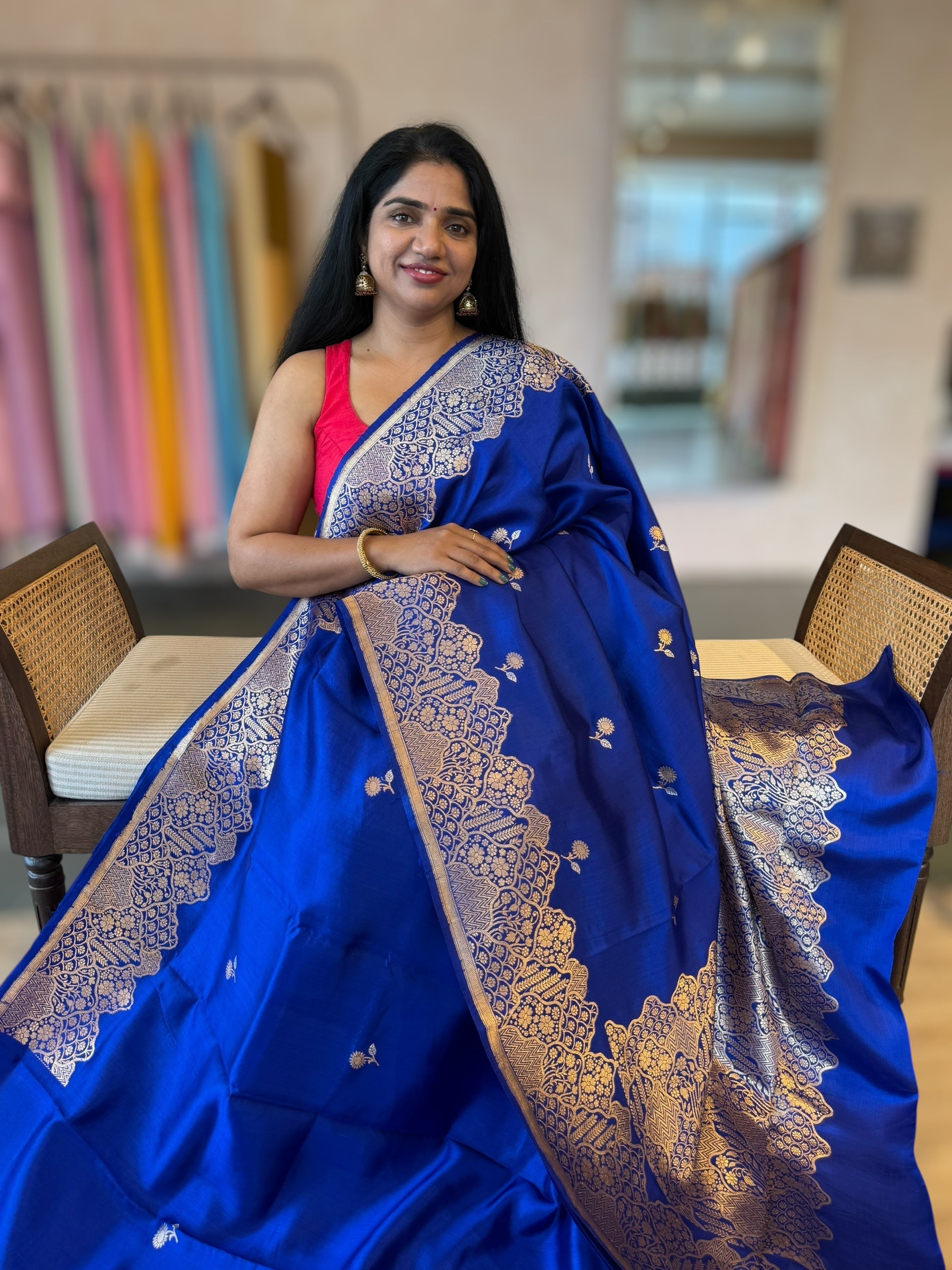 Royal Blue Banarasi Raw Mango Silk Saree with Open Borders & Kaduwa Weaving