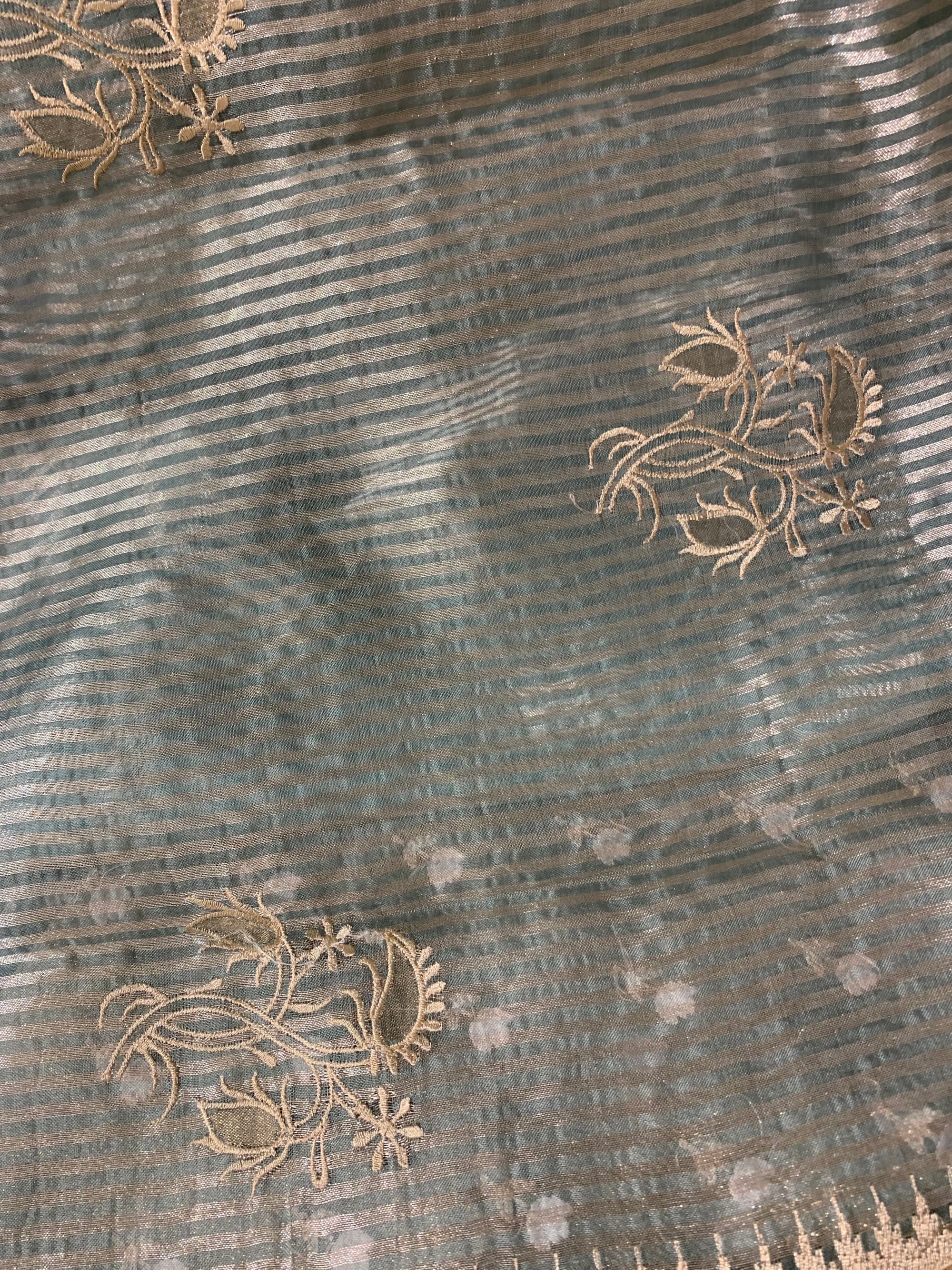 Iceberg Blue Designer Banarasi Tissue Saree with embroidery