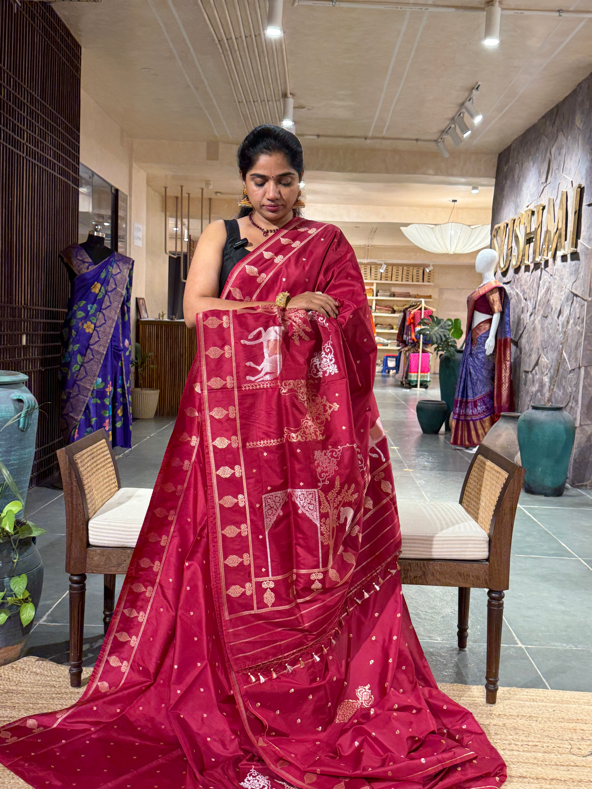 Ruby reddish pink Designer Bnarasi Katan Silk Saree