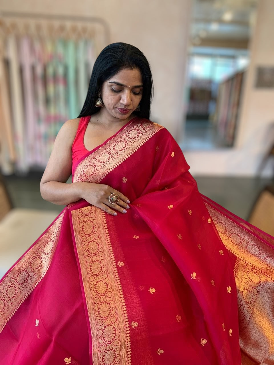 Ruby Pink Pure Handloom Kora Banarasi Saree With Kaduwa Woven Motifs