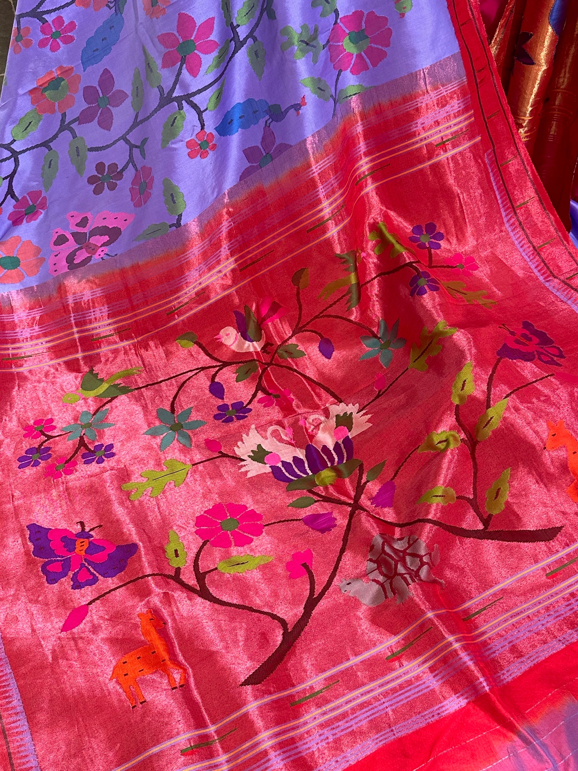 Dark Lilac Pure Handloom Allover Paithani Saree
