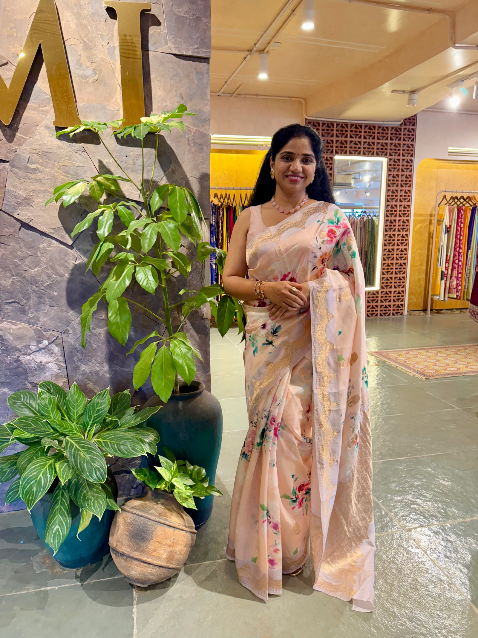 Banarasi Soft Silk Printed Saree With Scalloped Woven Zari Border